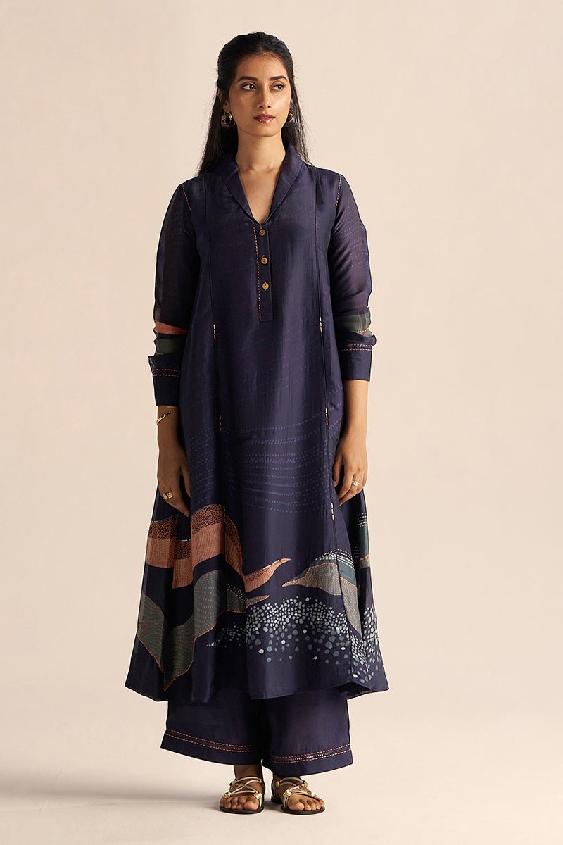 Outer Space Blue Silk Co-ord Set