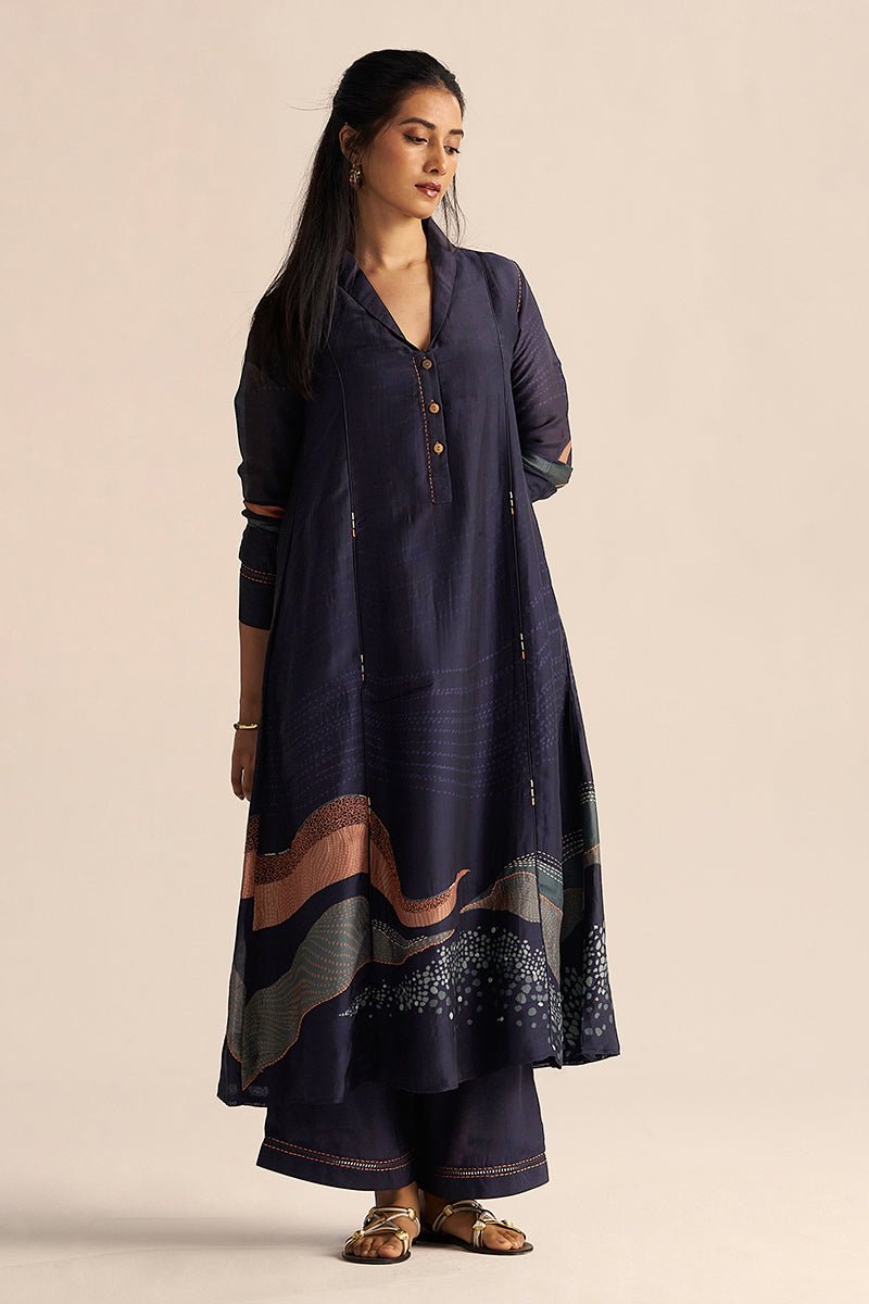 Outer Space Blue Silk Co-ord Set