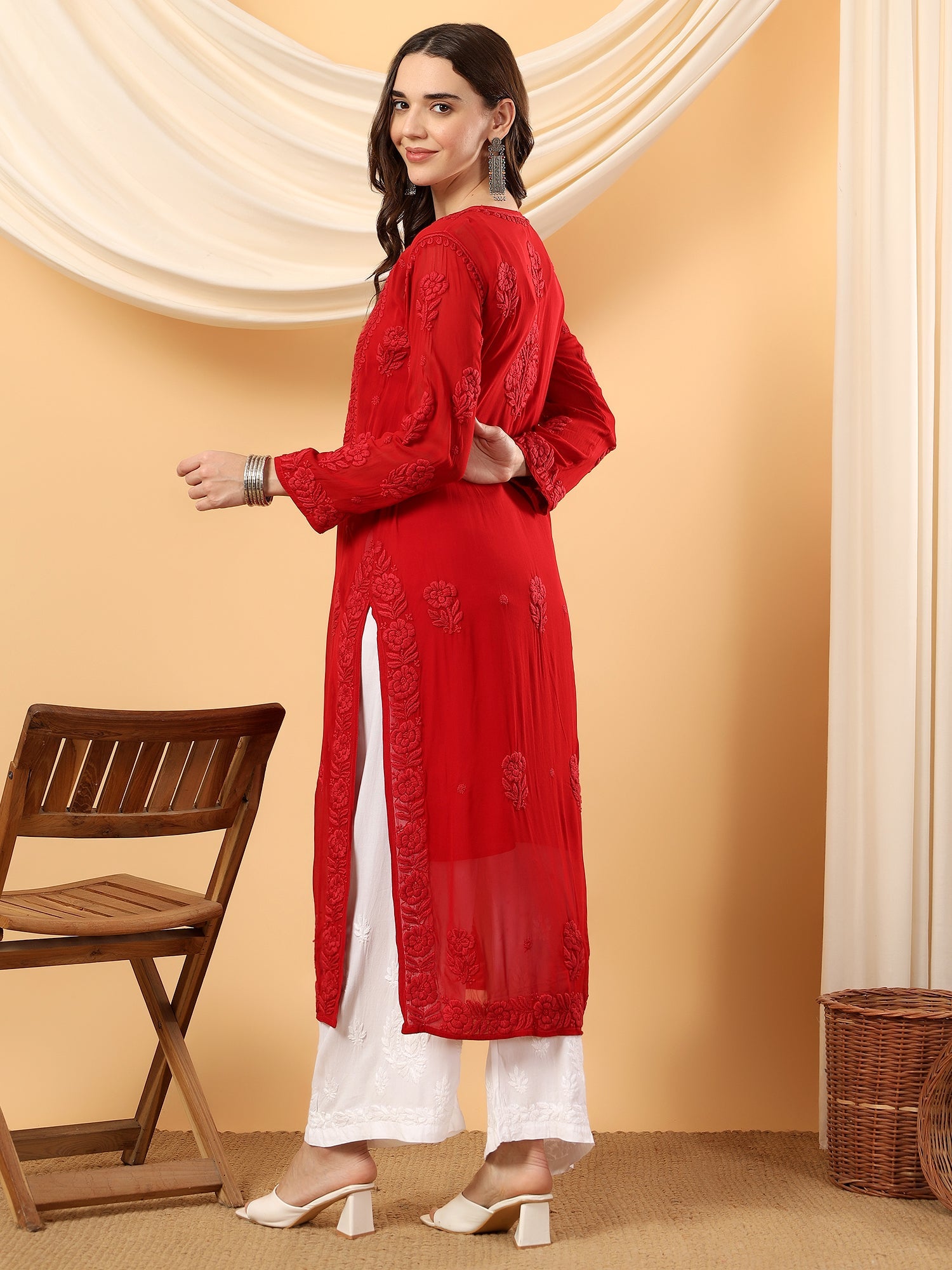 Rania Premium Viscose 5D Chikankari Straight Kurta