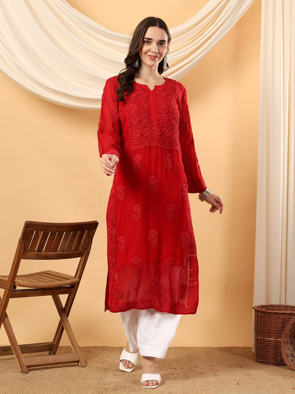 Rania Premium Viscose 5D Chikankari Straight Kurta