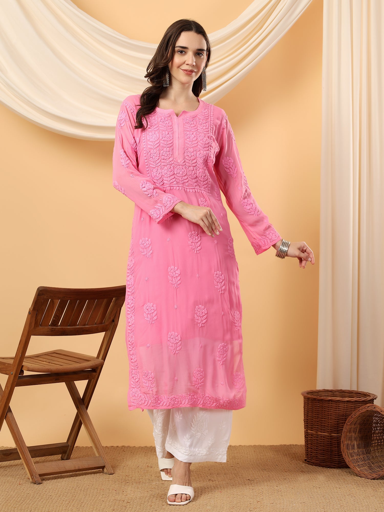 Rania Premium Viscose 5D Chikankari Straight Kurta