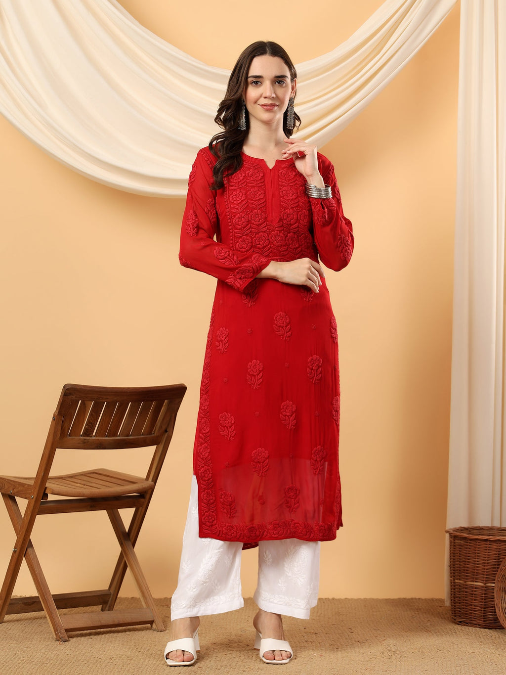 Rania Premium Viscose 5D Chikankari Straight Kurta
