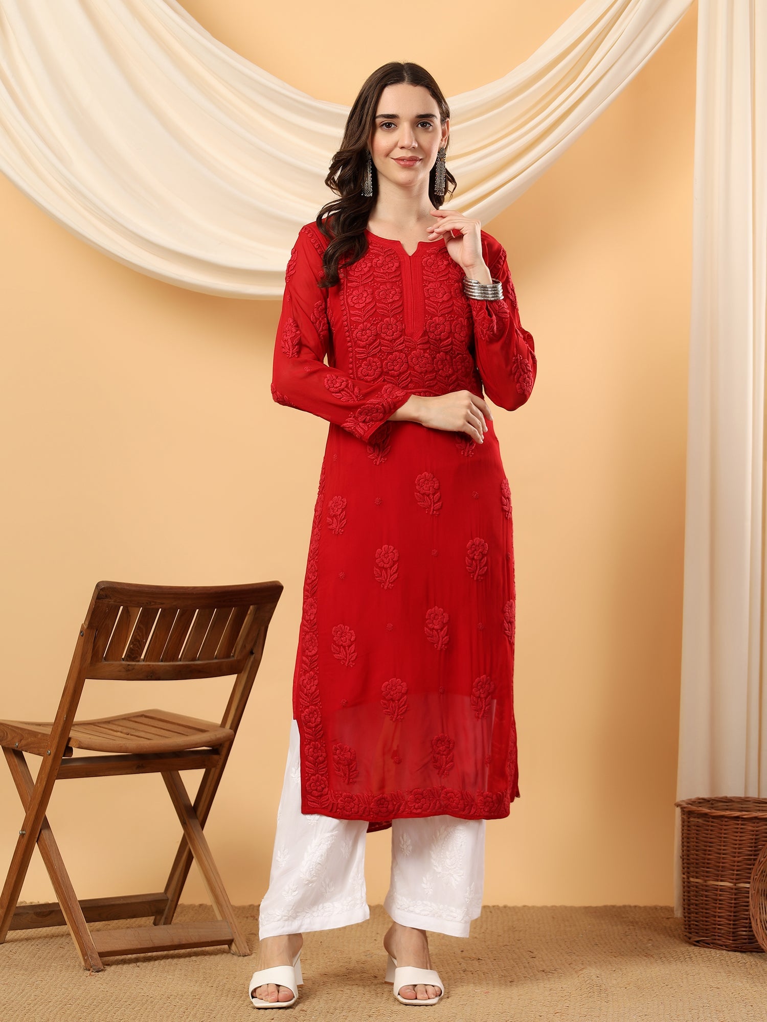 Rania Premium Viscose 5D Chikankari Straight Kurta