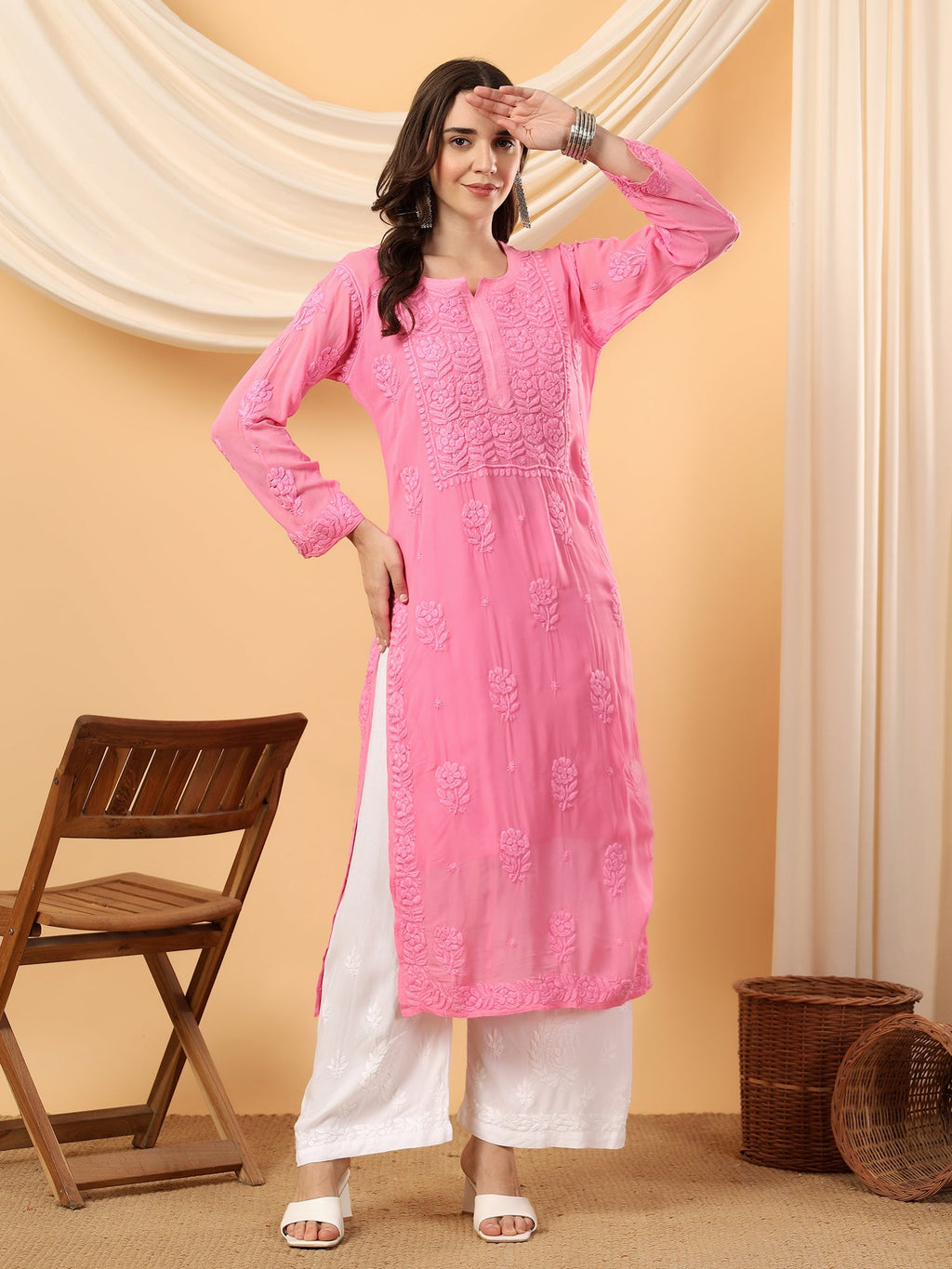 Rania Premium Viscose 5D Chikankari Straight Kurta