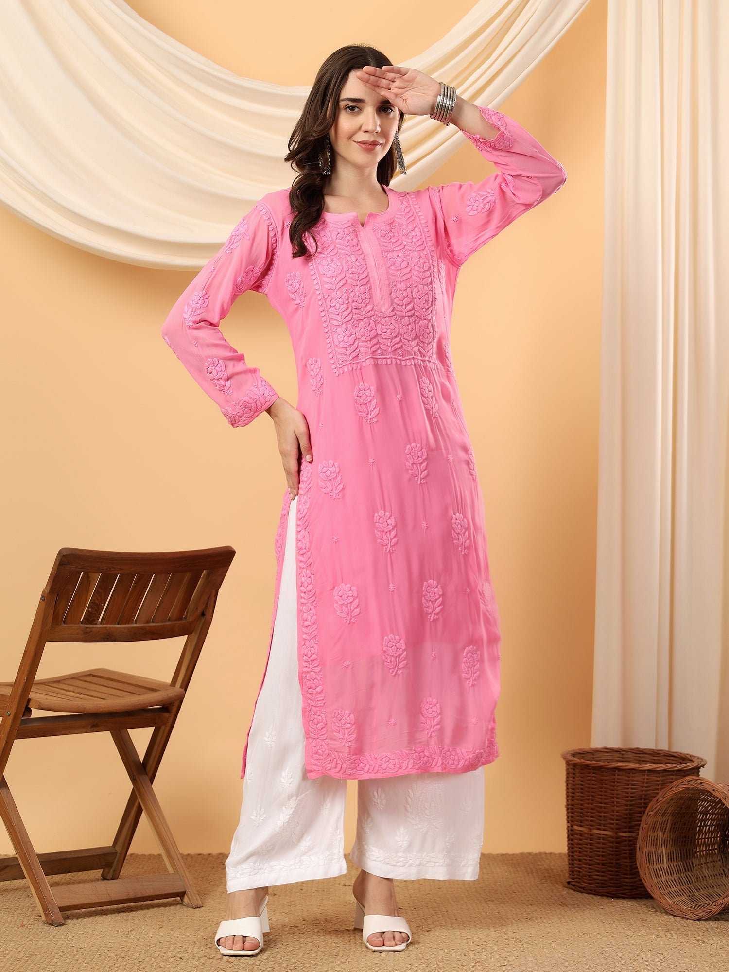 Rania Premium Viscose 5D Chikankari Straight Kurta