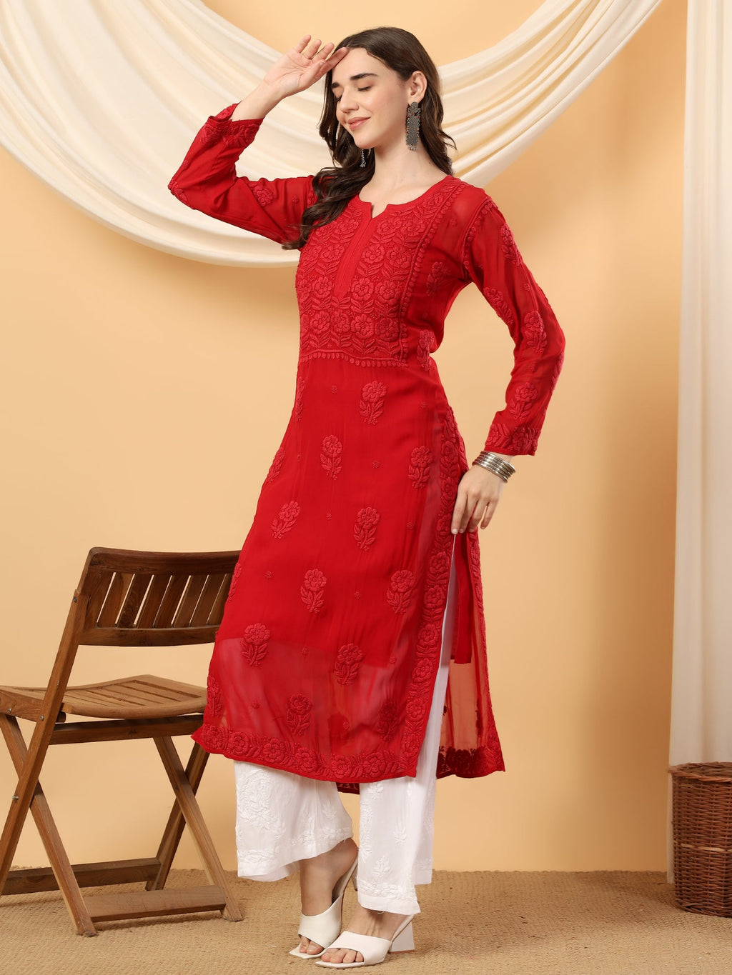 Rania Premium Viscose 5D Chikankari Straight Kurta
