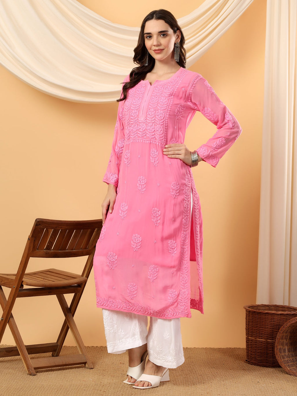 Rania Premium Viscose 5D Chikankari Straight Kurta