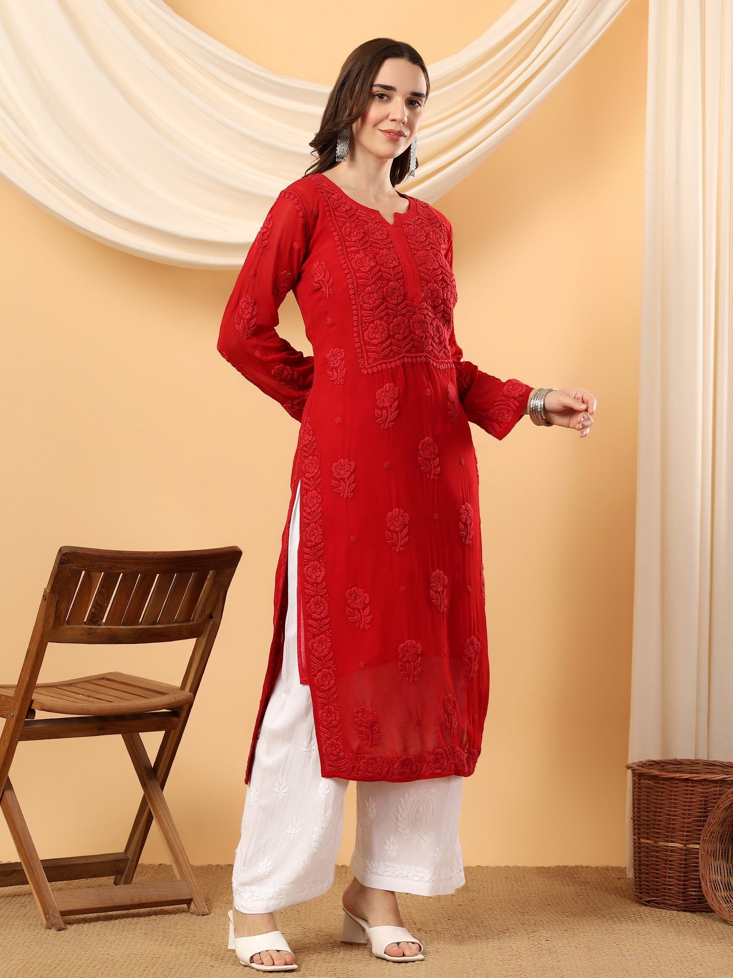 Rania Premium Viscose 5D Chikankari Straight Kurta