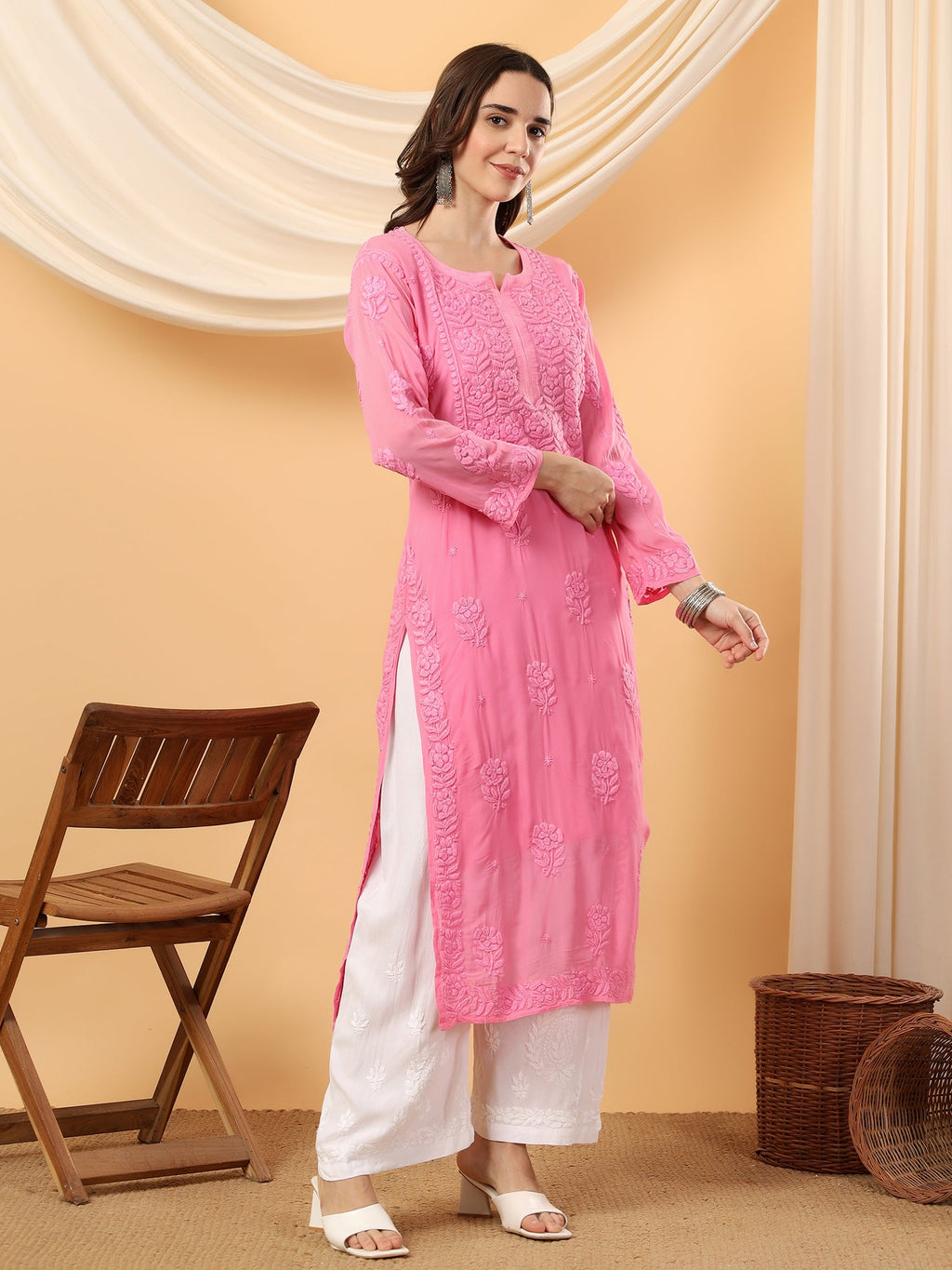 Rania Premium Viscose 5D Chikankari Straight Kurta