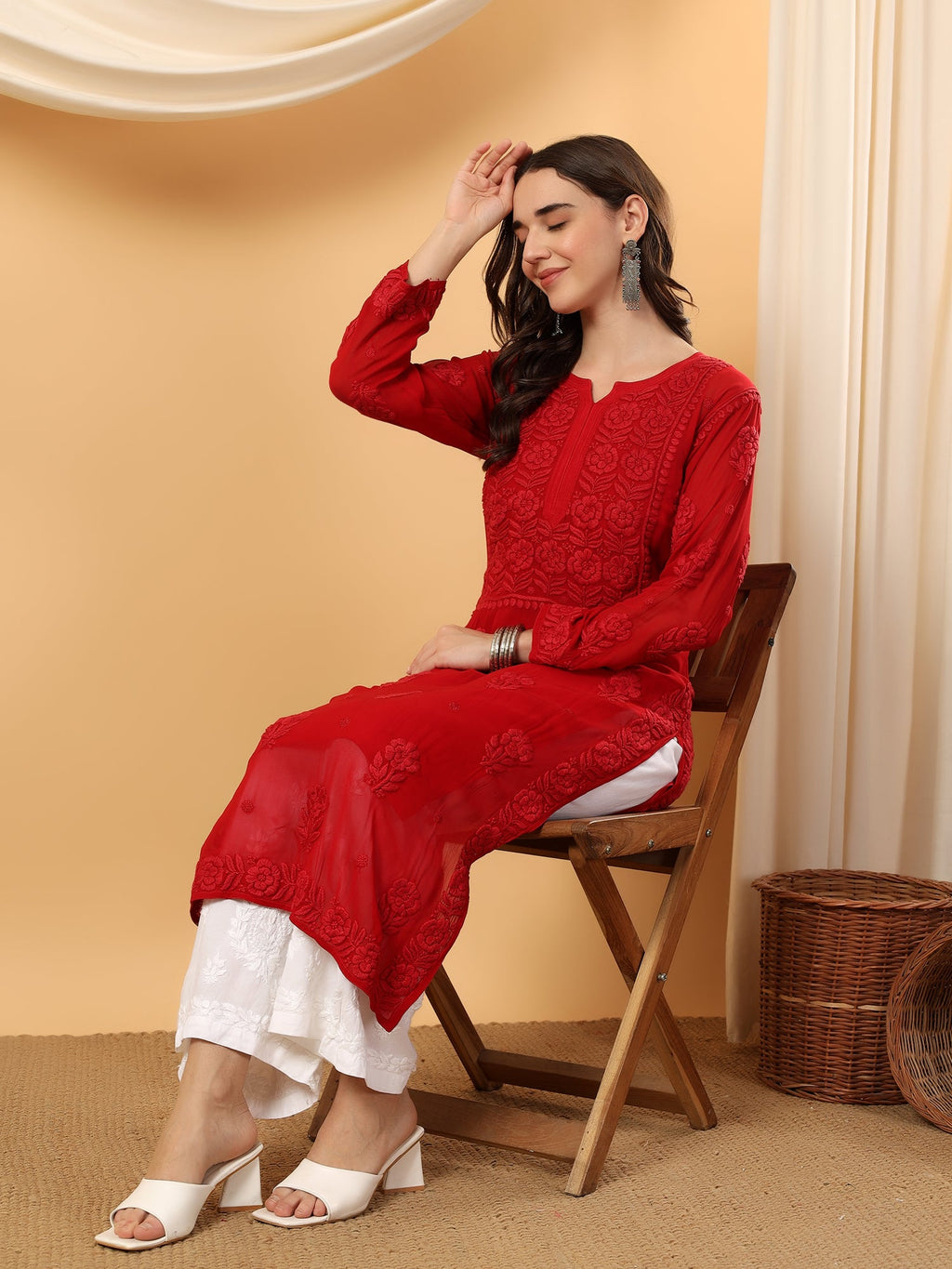 Rania Premium Viscose 5D Chikankari Straight Kurta