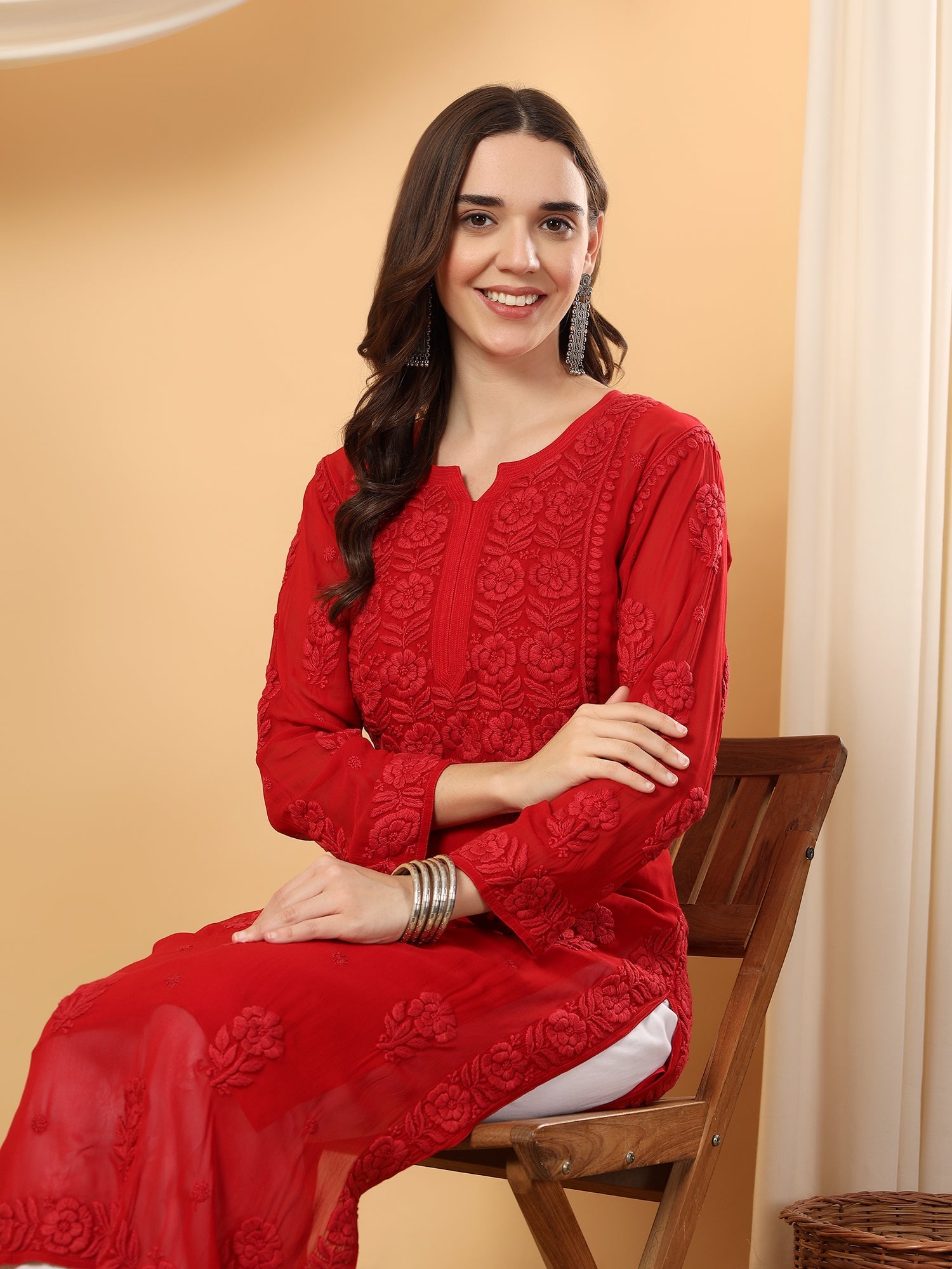 Rania Premium Viscose 5D Chikankari Straight Kurta