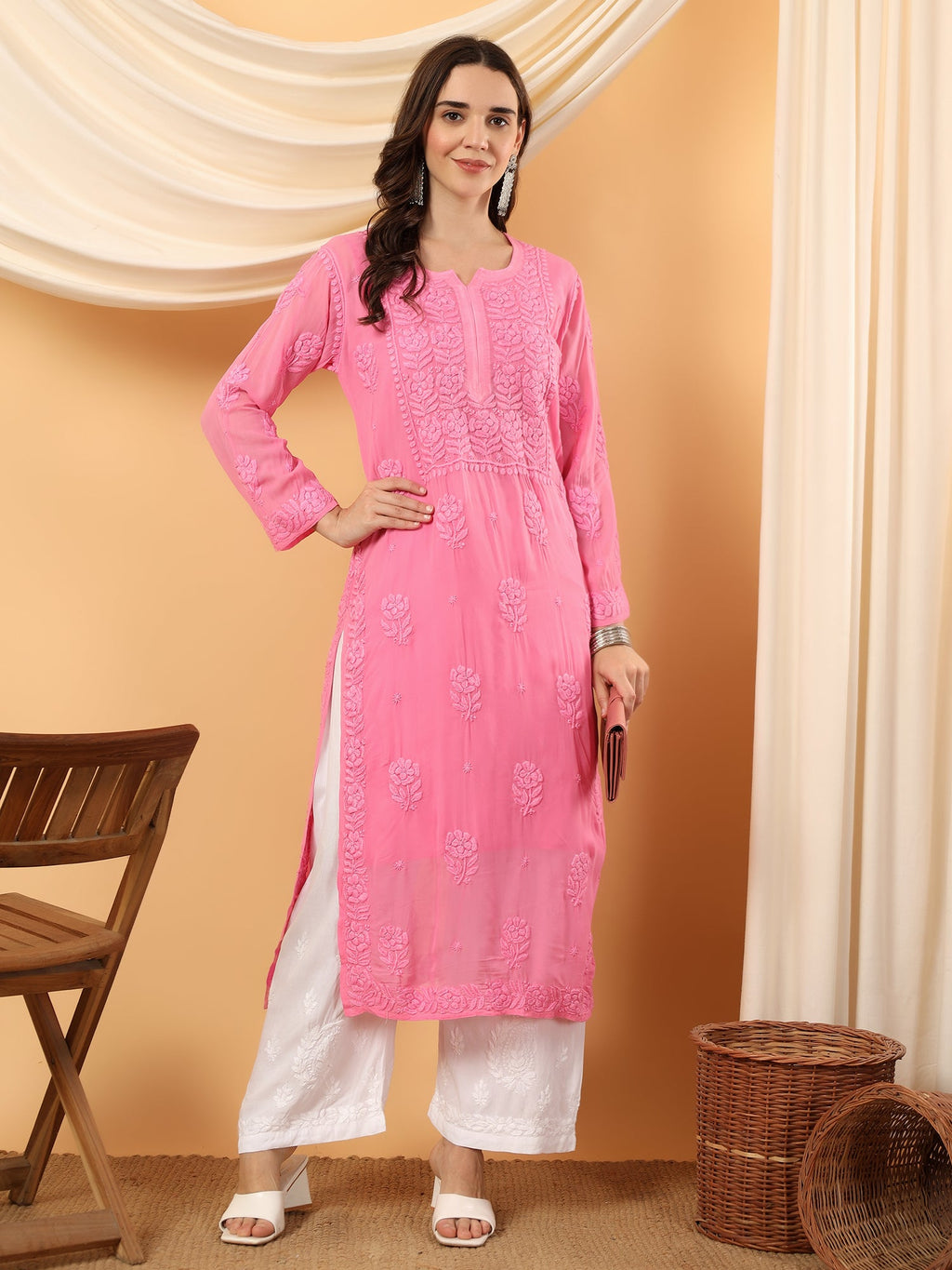 Rania Premium Viscose 5D Chikankari Straight Kurta