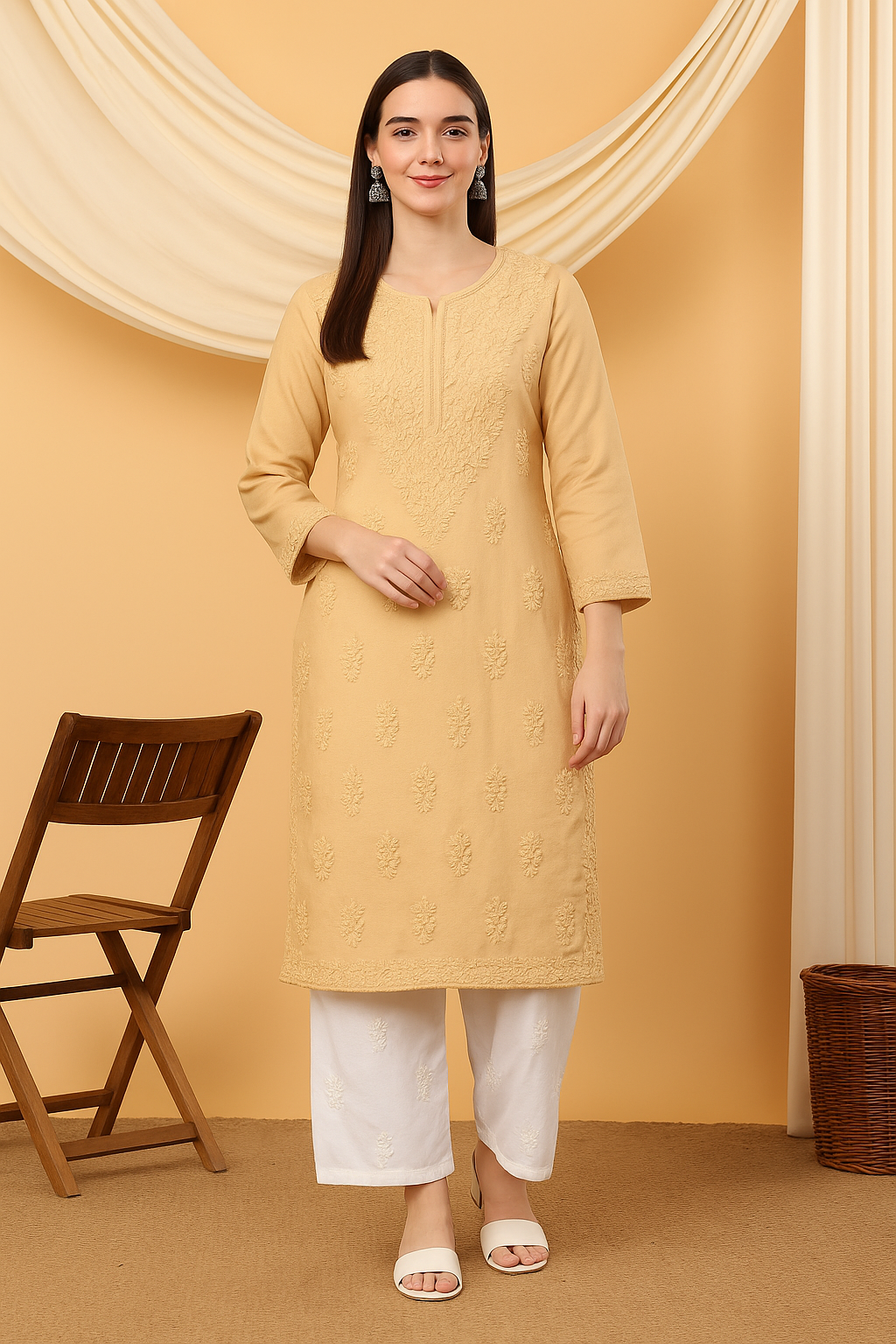 Hala Chikankari Solid Rayon Straight Kurta
