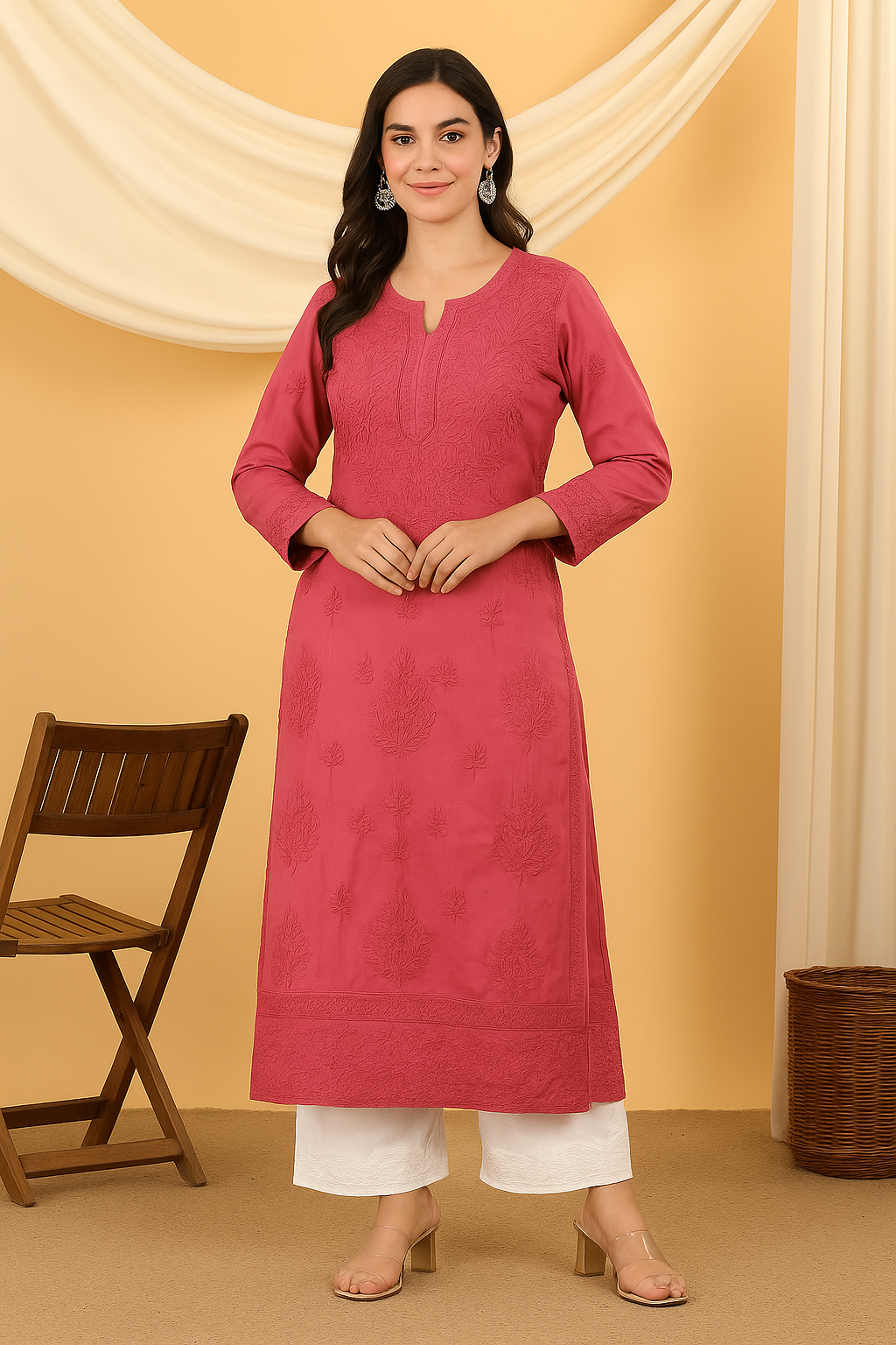 Rooh Chikankari Cotton Lace Straight Kurta