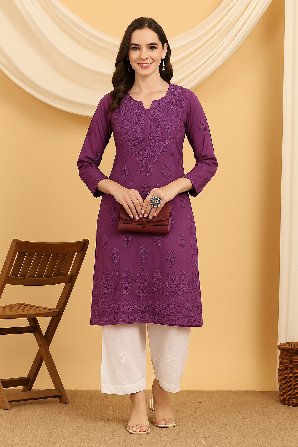 Suhana Premium Viscose Chikankari Straight Kurta