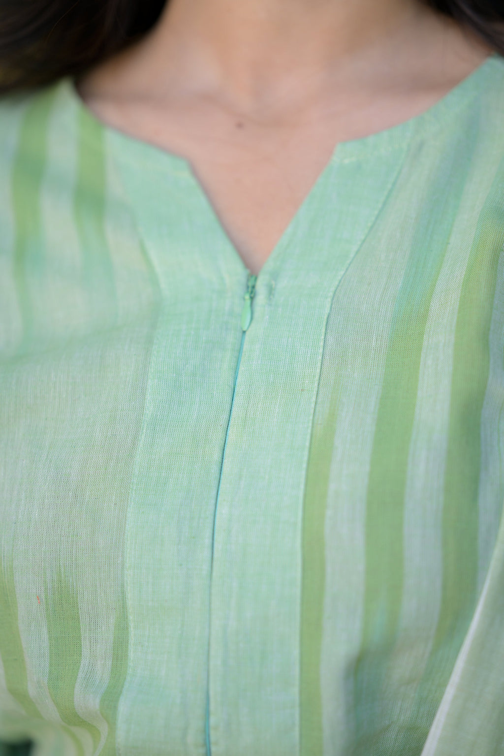 handloom cotton suit set with dupatta in green colour