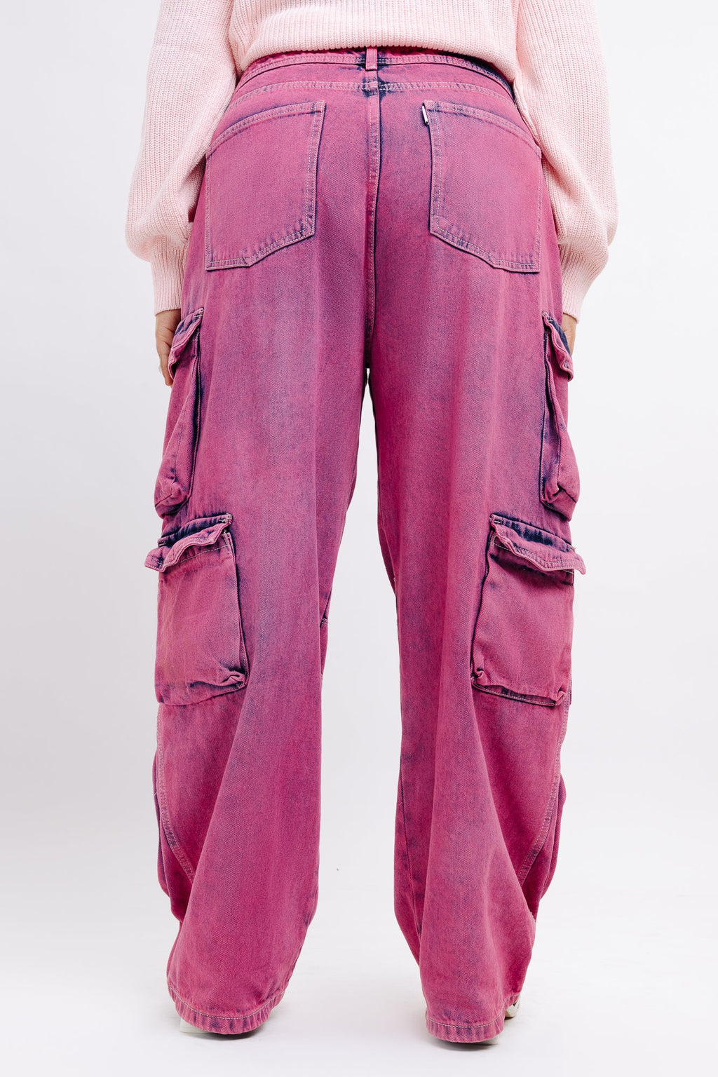 Curve Pink Baggy Straight Cargo Jeans