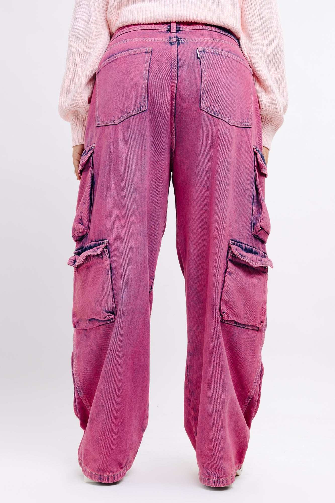 Curve Pink Baggy Straight Cargo Jeans