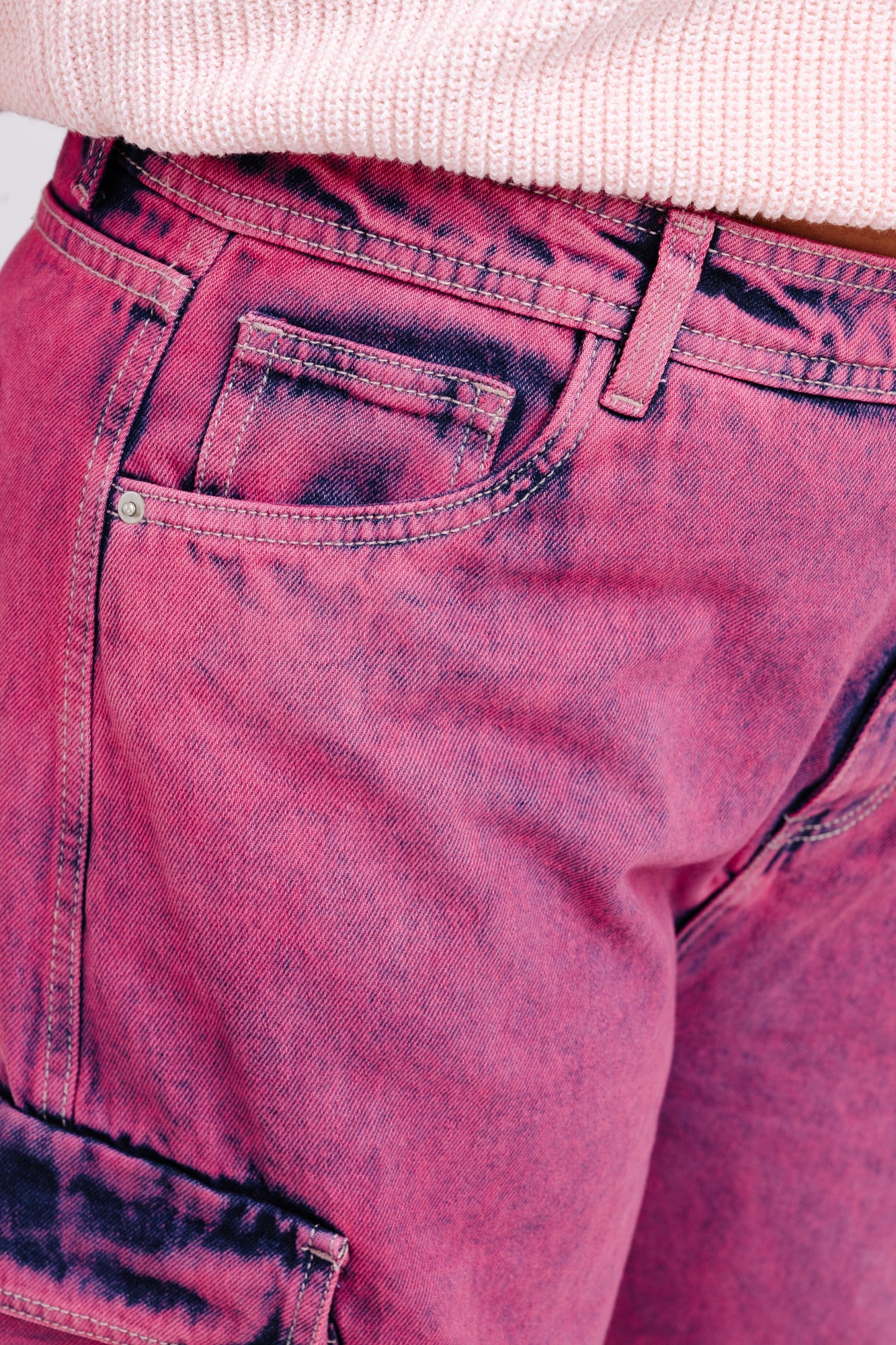 Curve Pink Baggy Straight Cargo Jeans