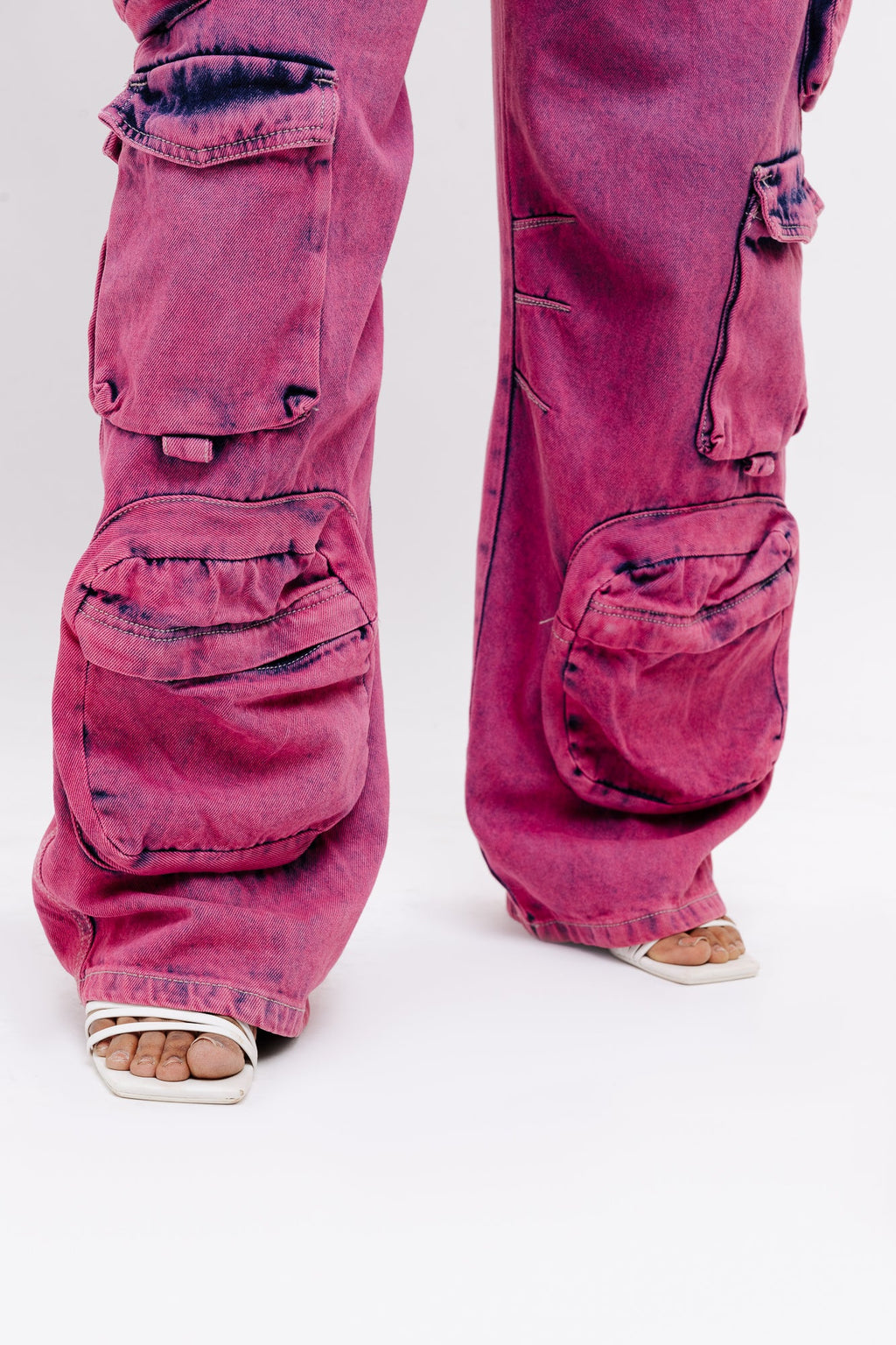 Curve Pink Baggy Straight Cargo Jeans