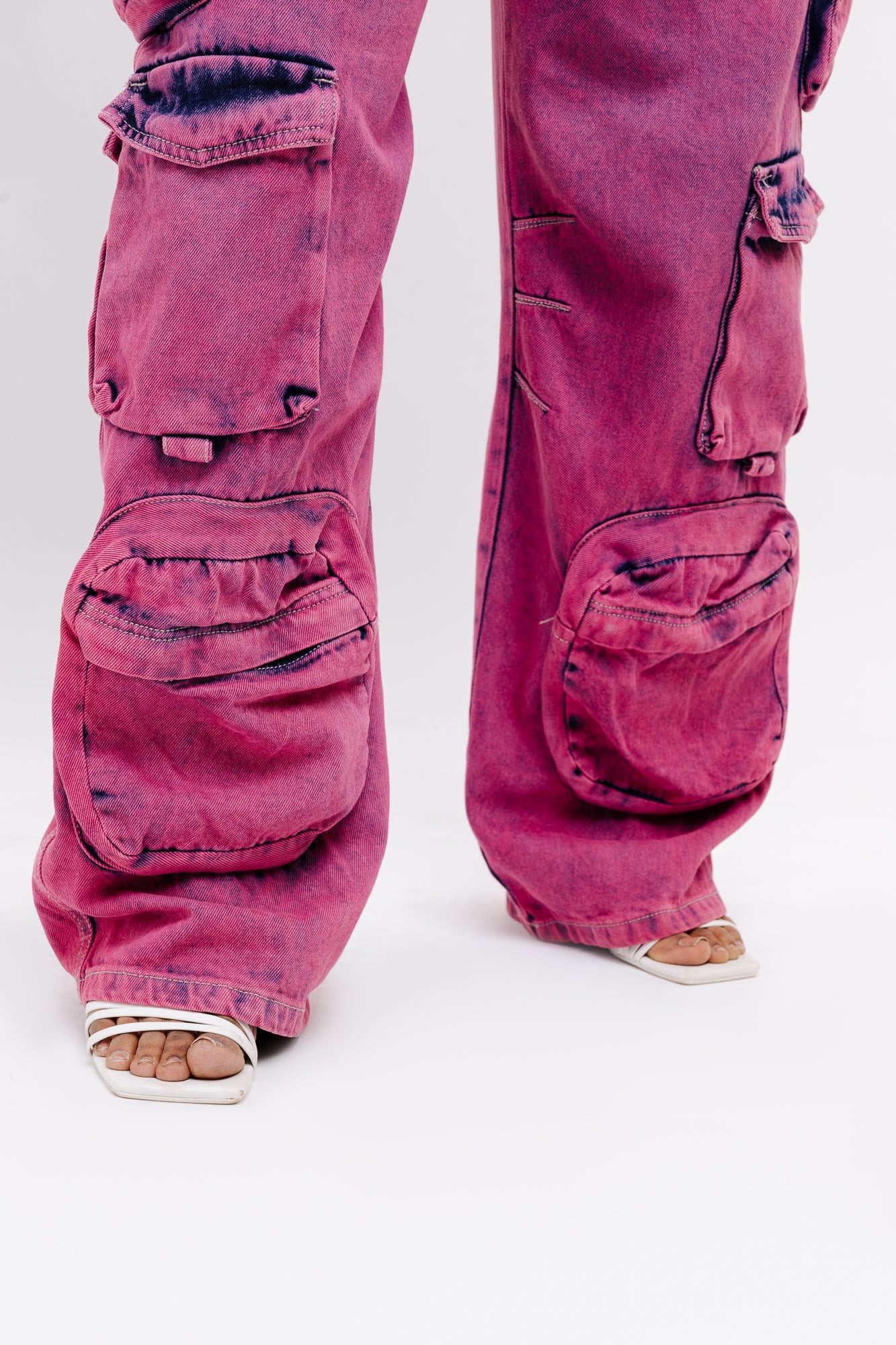 Curve Pink Baggy Straight Cargo Jeans