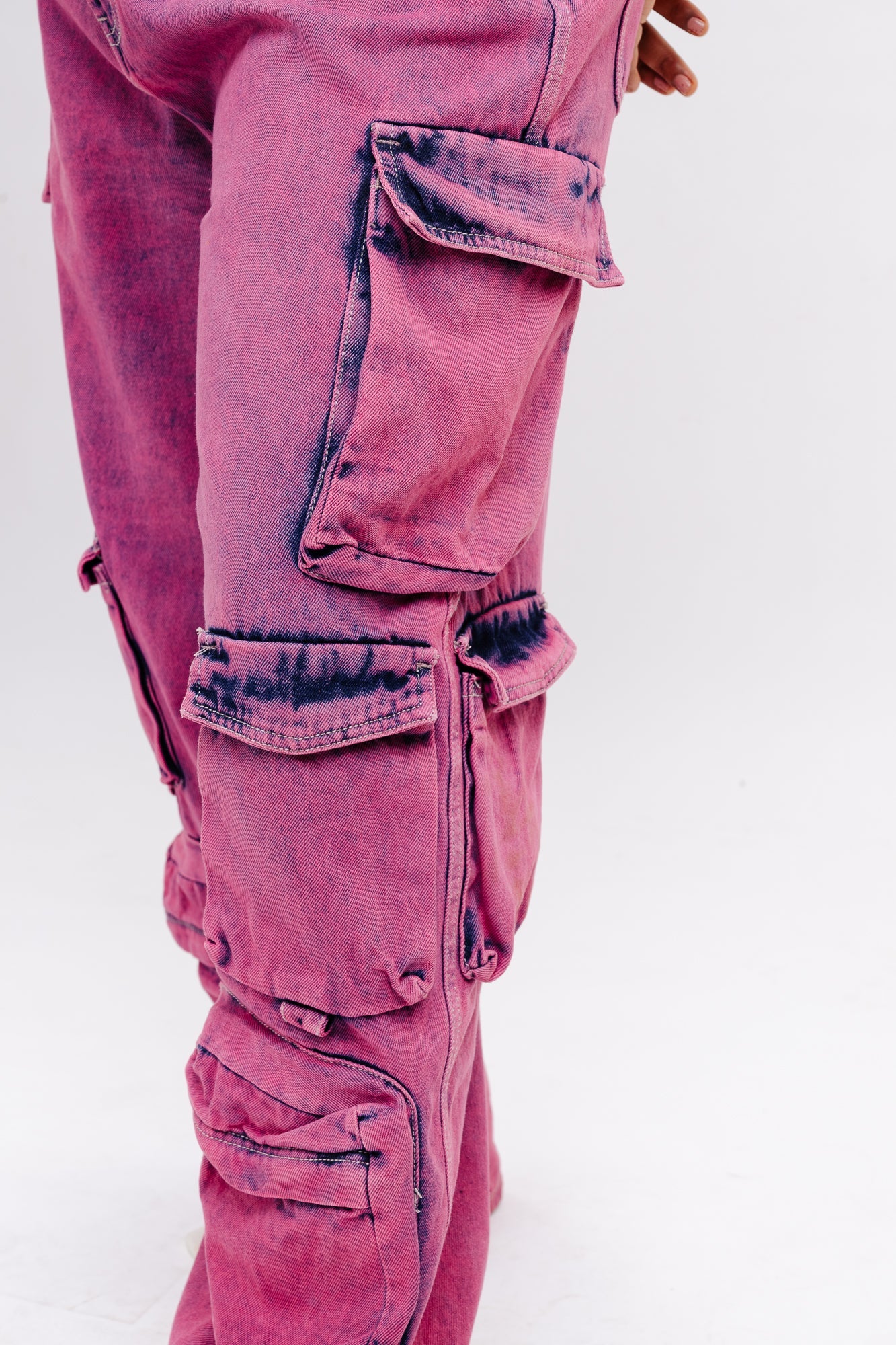 Curve Pink Baggy Straight Cargo Jeans