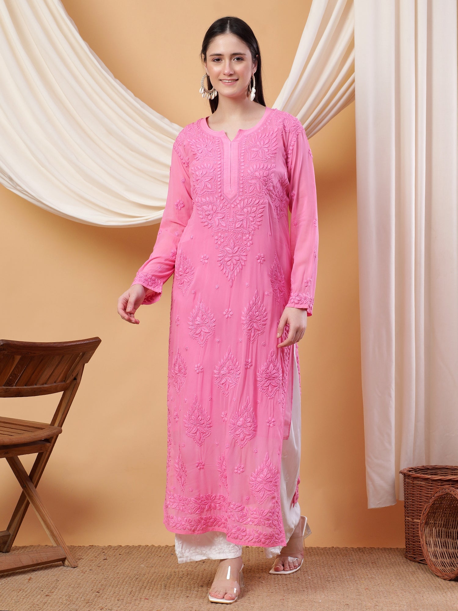 Dua Premium Viscose 3D Chikankari Straight Kurta