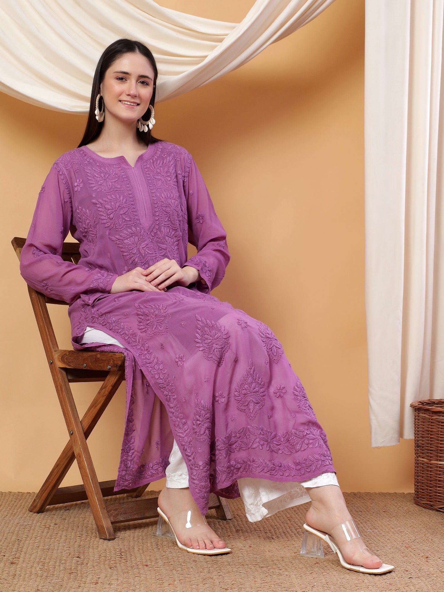 Dua Premium Viscose 3D Chikankari Straight Kurta
