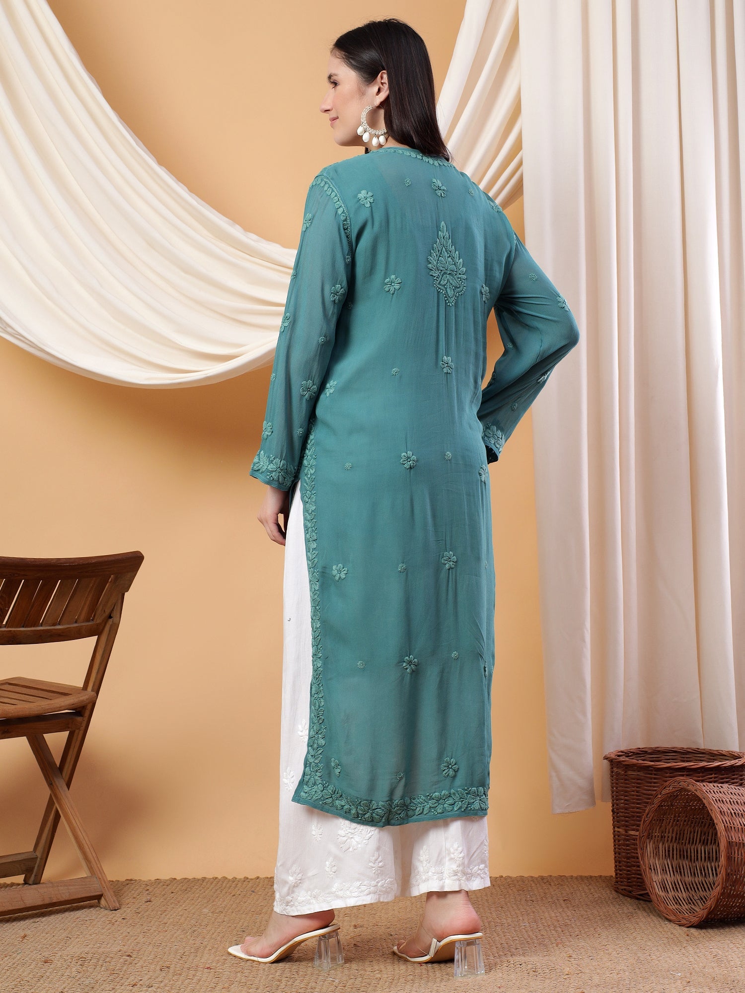 Dua Premium Viscose 3D Chikankari Straight Kurta