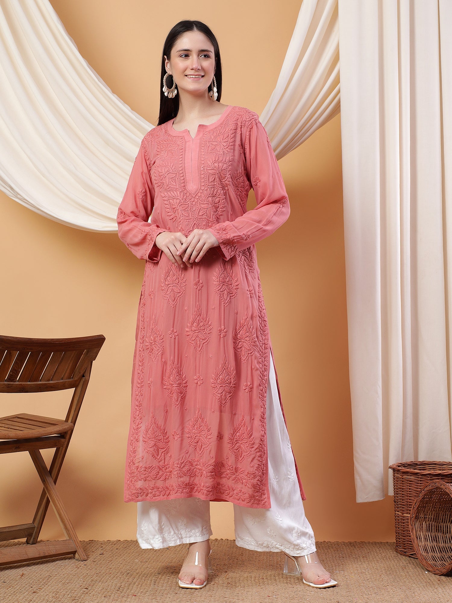 Dua Premium Viscose 3D Chikankari Straight Kurta