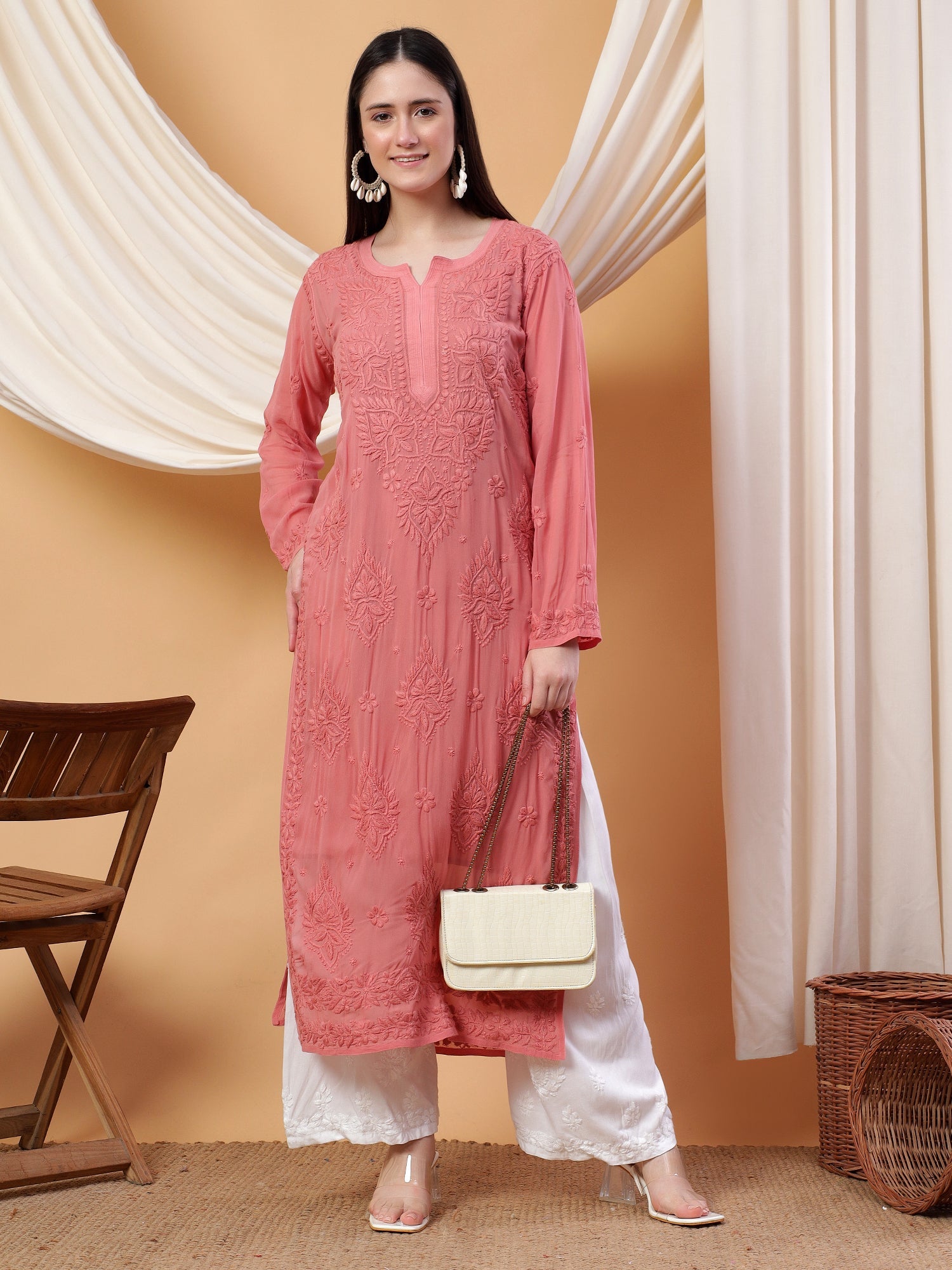 Dua Premium Viscose 3D Chikankari Straight Kurta