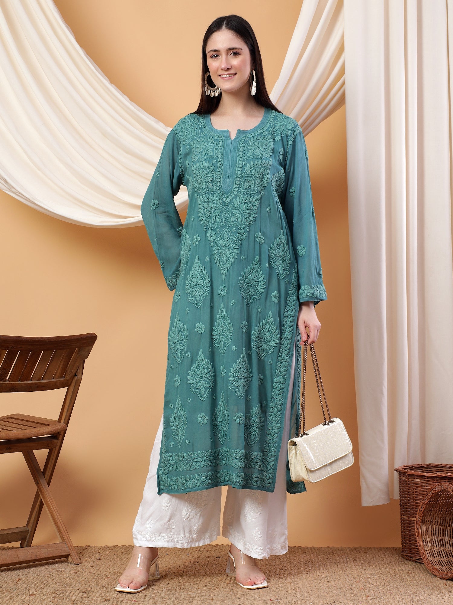 Dua Premium Viscose 3D Chikankari Straight Kurta