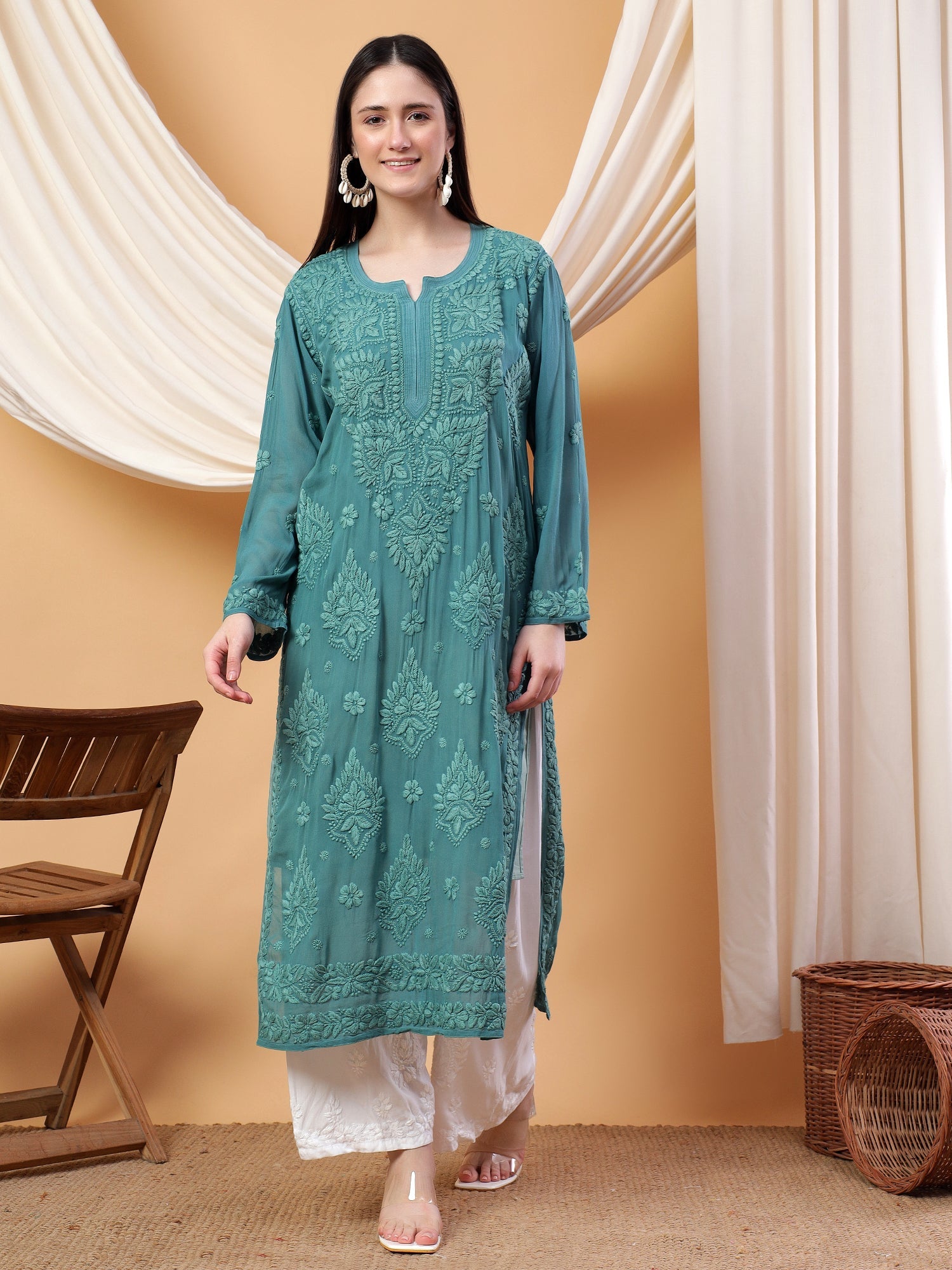Dua Premium Viscose 3D Chikankari Straight Kurta