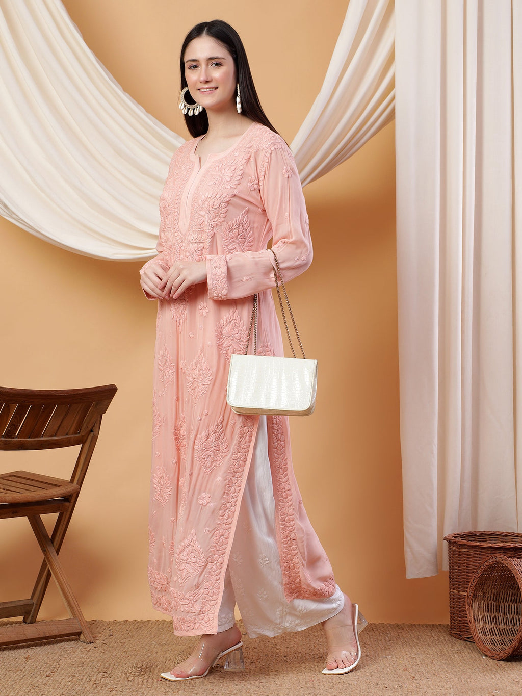 Dua Premium Viscose 3D Chikankari Straight Kurta