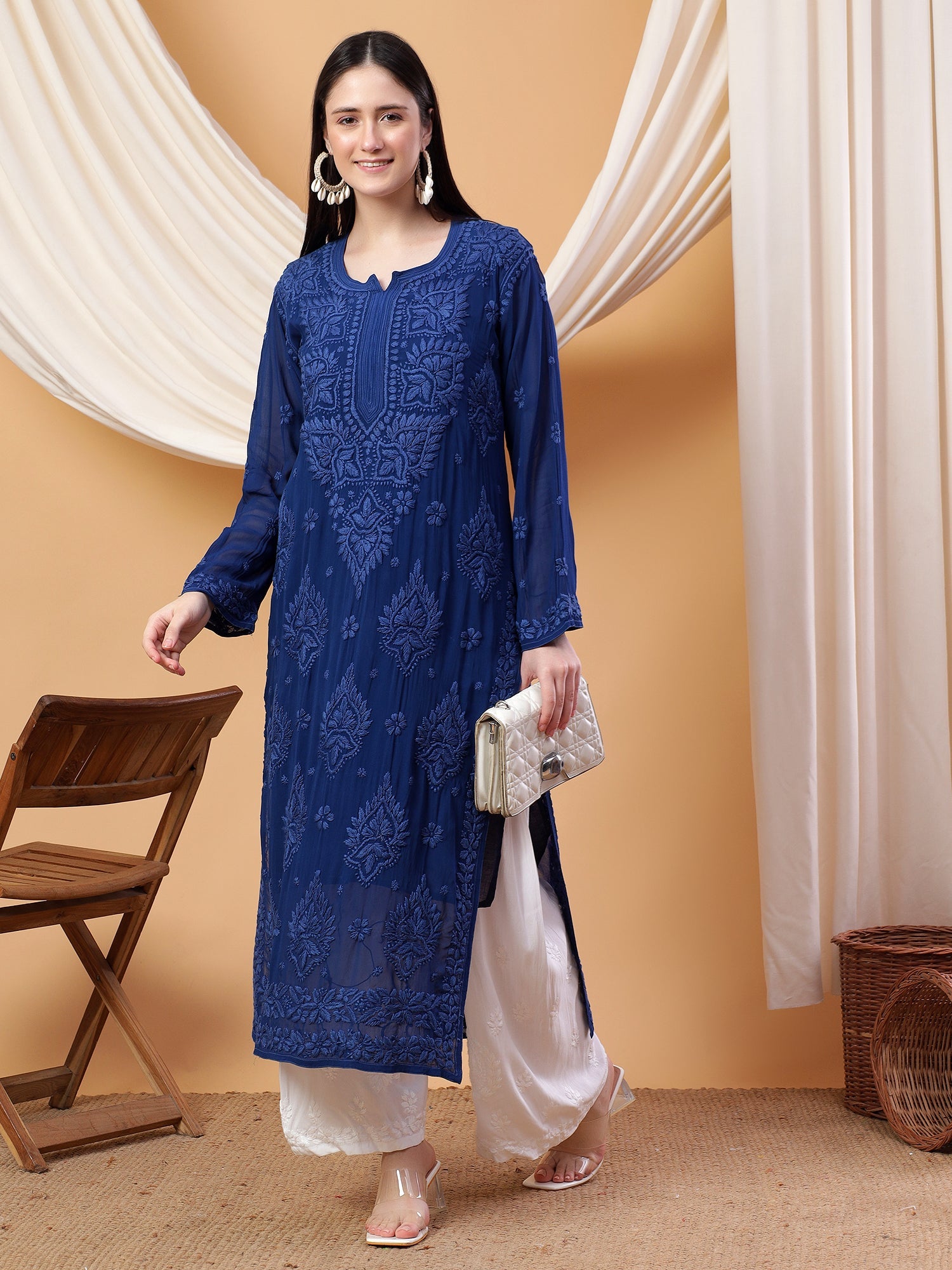 Dua Premium Viscose 3D Chikankari Straight Kurta