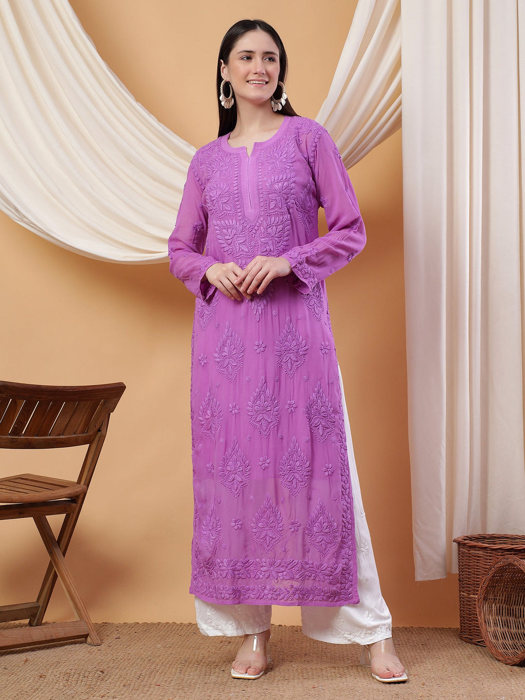 Dua Premium Viscose 3D Chikankari Straight Kurta