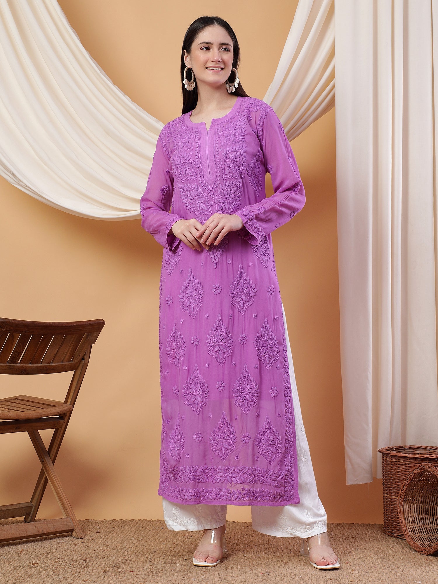 Dua Premium Viscose 3D Chikankari Straight Kurta