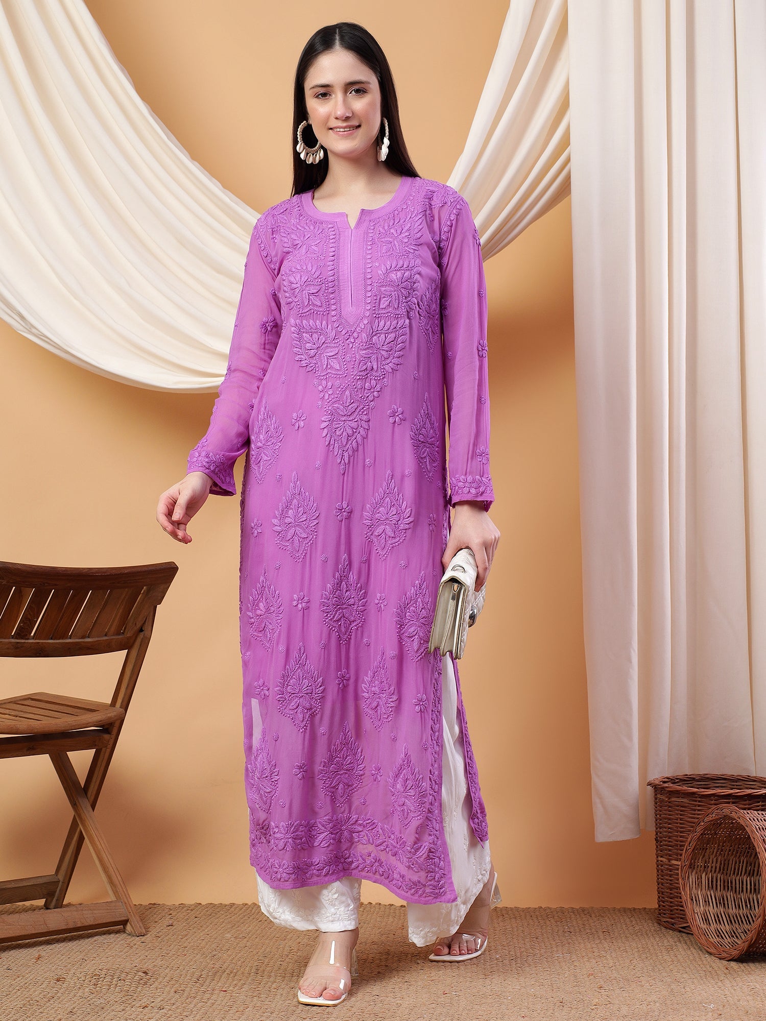 Dua Premium Viscose 3D Chikankari Straight Kurta