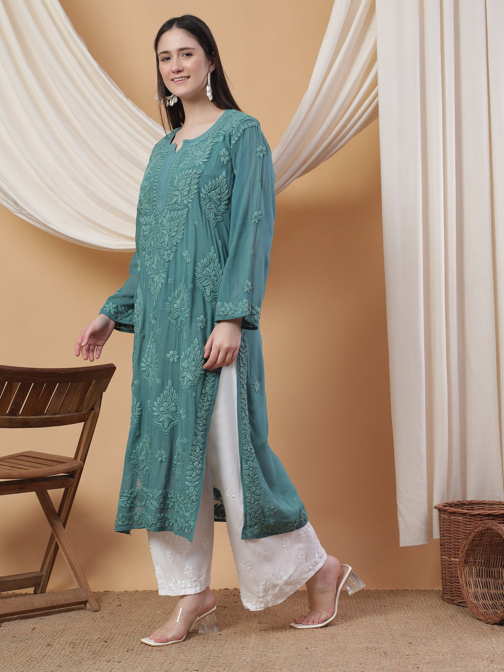 Dua Premium Viscose 3D Chikankari Straight Kurta
