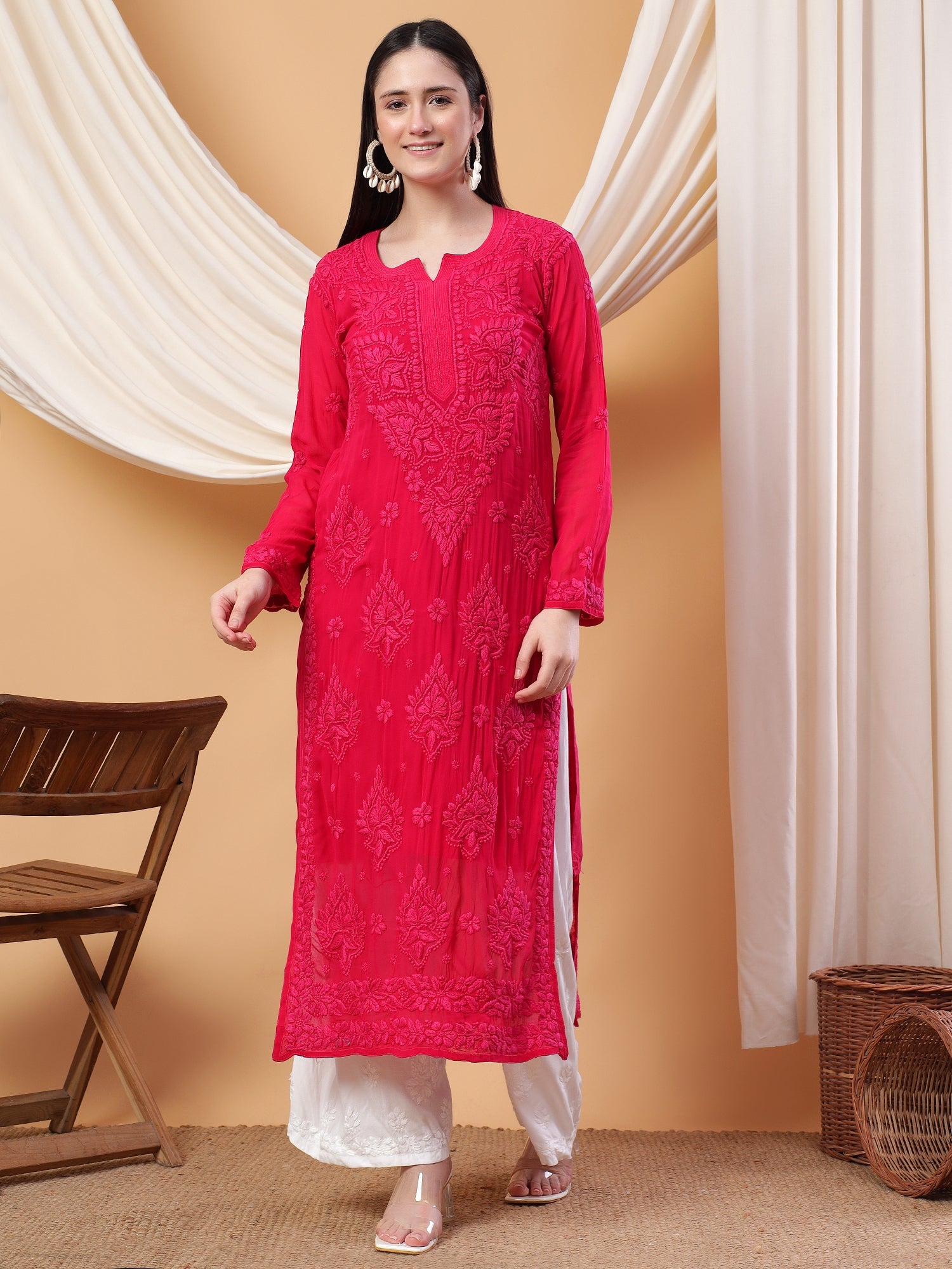 Dua Premium Viscose 3D Chikankari Straight Kurta
