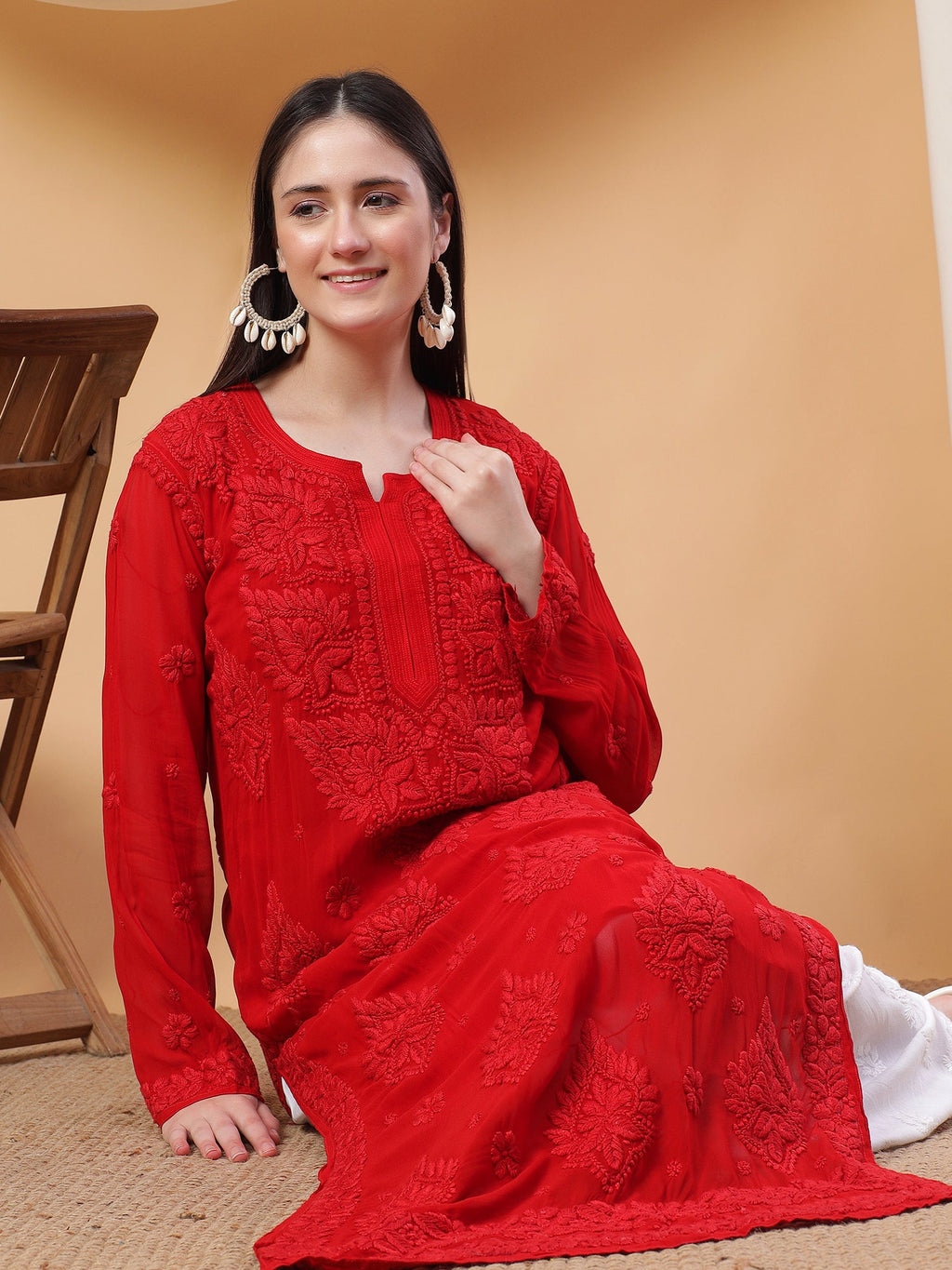 Dua Premium Viscose 3D Chikankari Straight Kurta