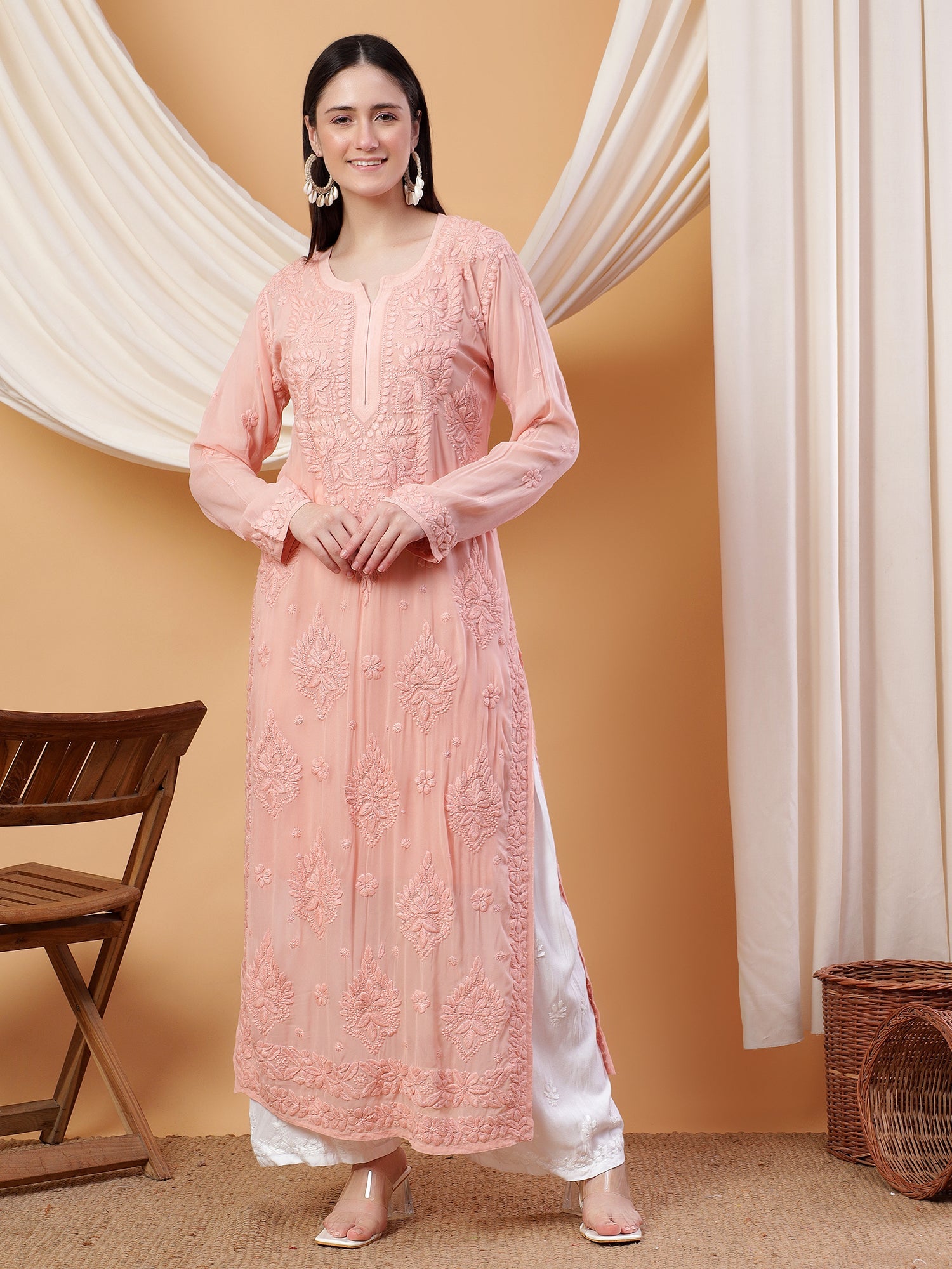 Dua Premium Viscose 3D Chikankari Straight Kurta