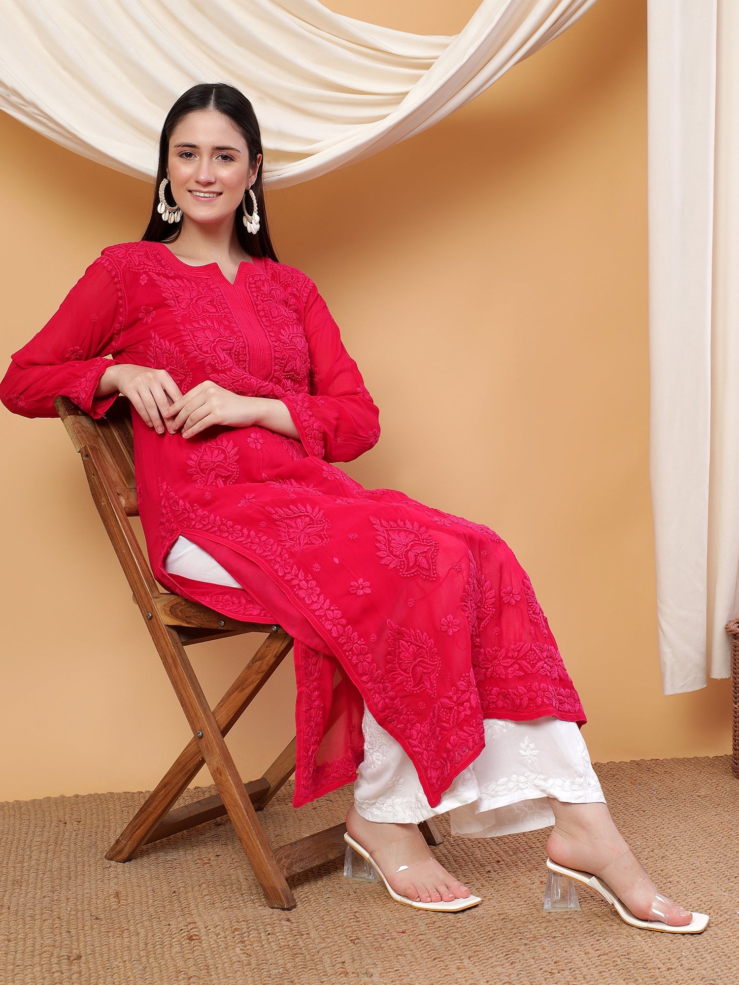Dua Premium Viscose 3D Chikankari Straight Kurta