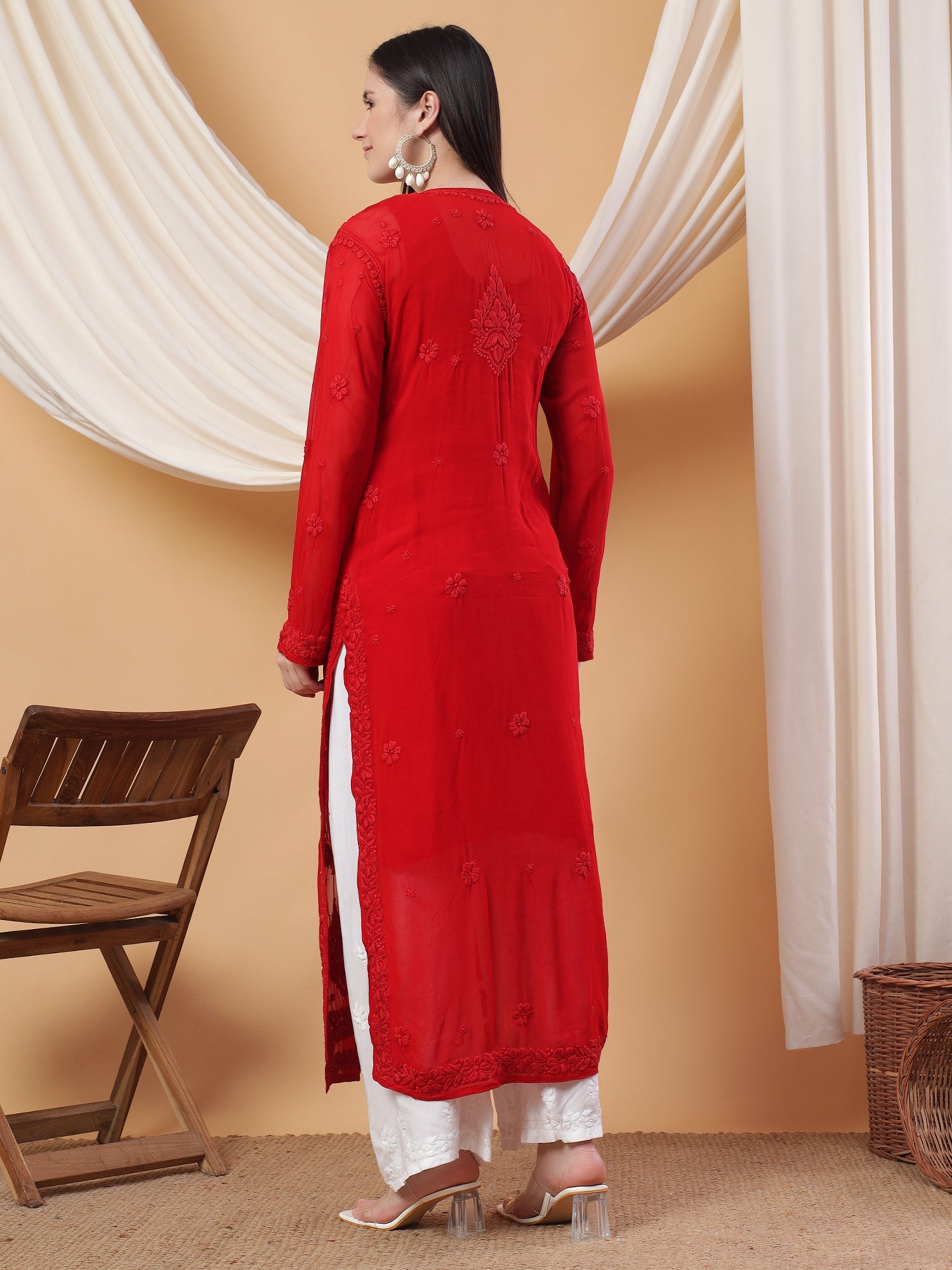 Dua Premium Viscose 3D Chikankari Straight Kurta
