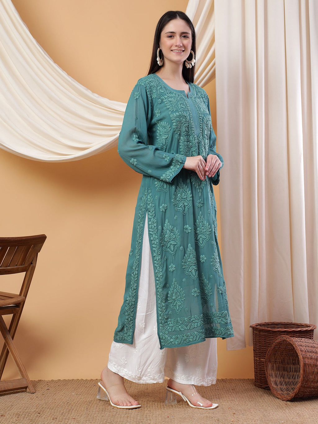 Dua Premium Viscose 3D Chikankari Straight Kurta