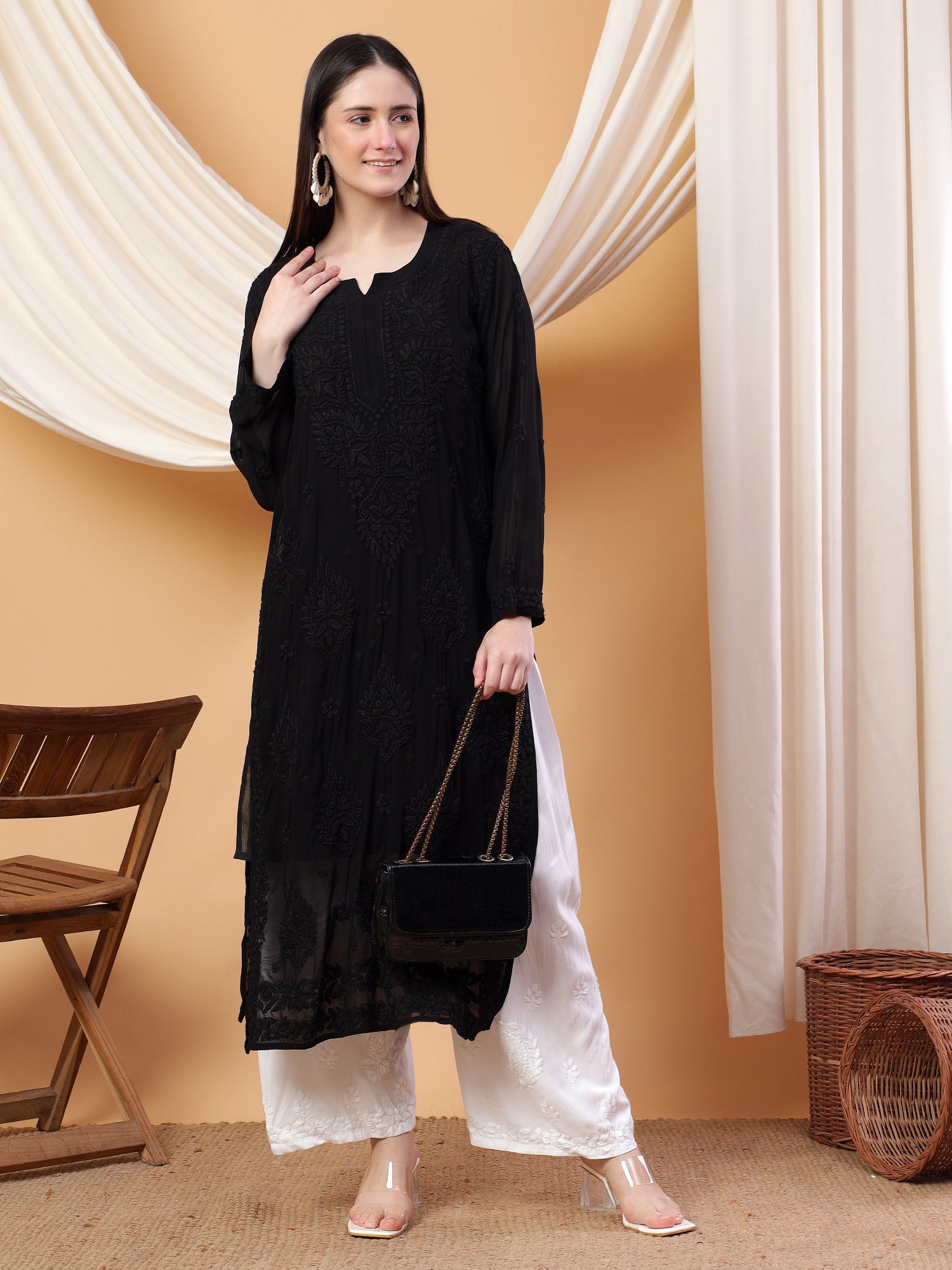 Dua Premium Viscose 3D Chikankari Straight Kurta