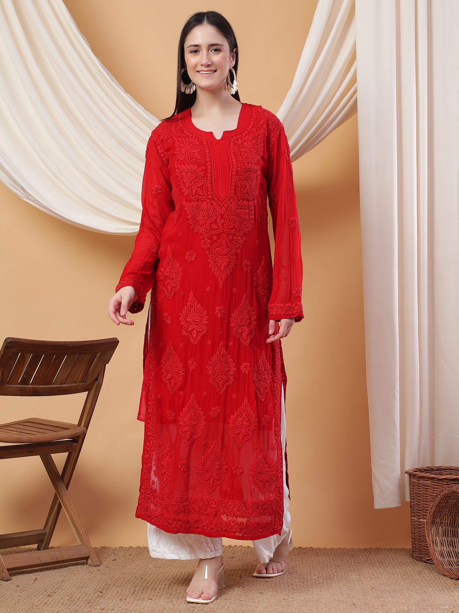 Dua Premium Viscose 3D Chikankari Straight Kurta