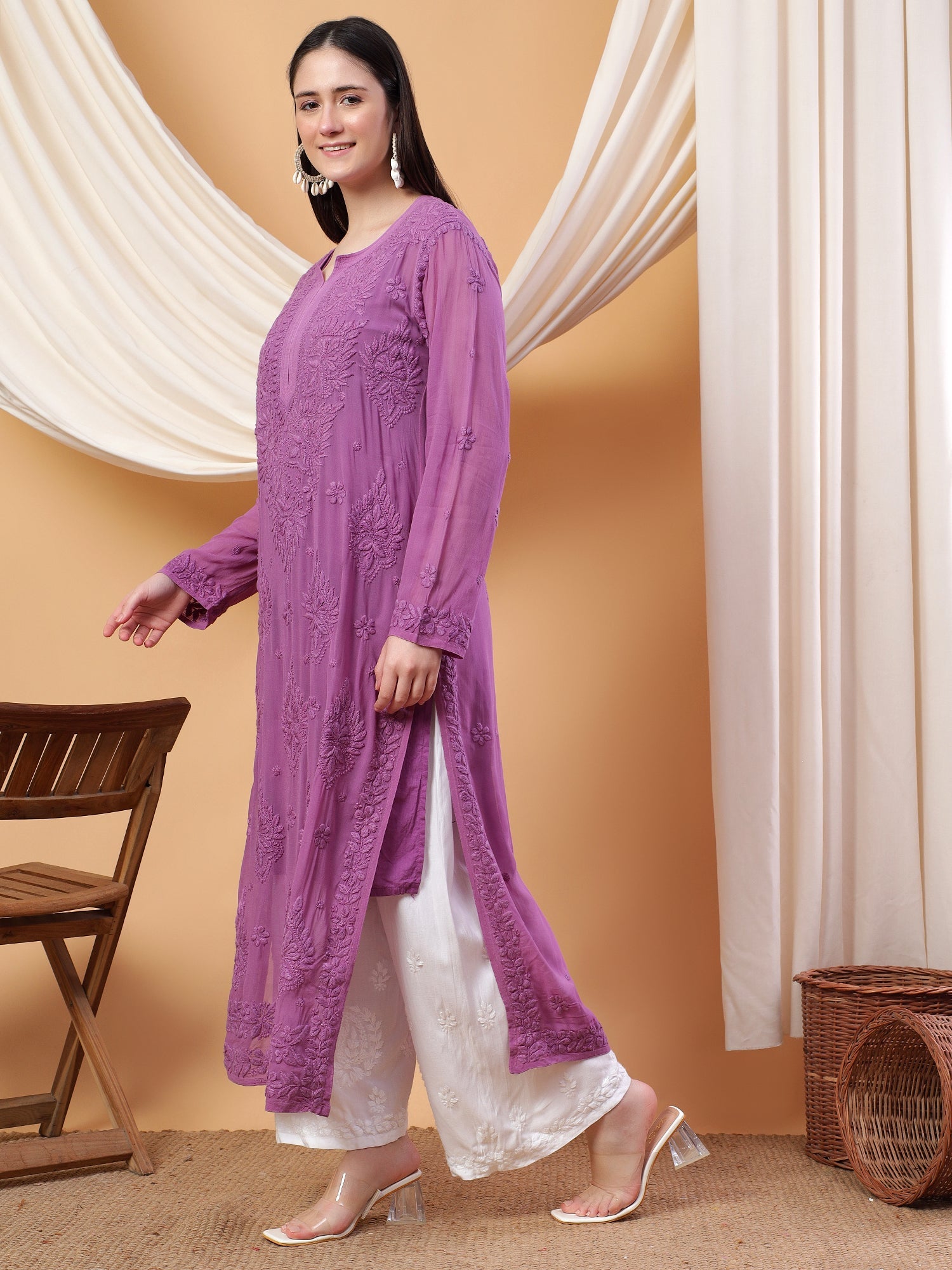 Dua Premium Viscose 3D Chikankari Straight Kurta