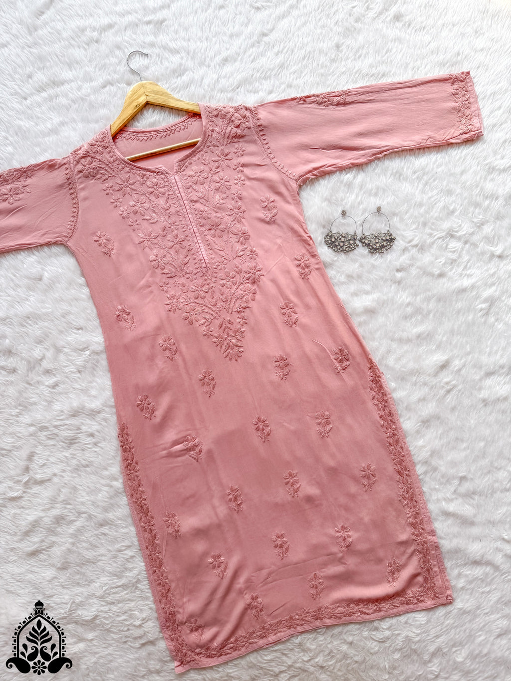 Hala Chikankari Solid Rayon Straight Kurta