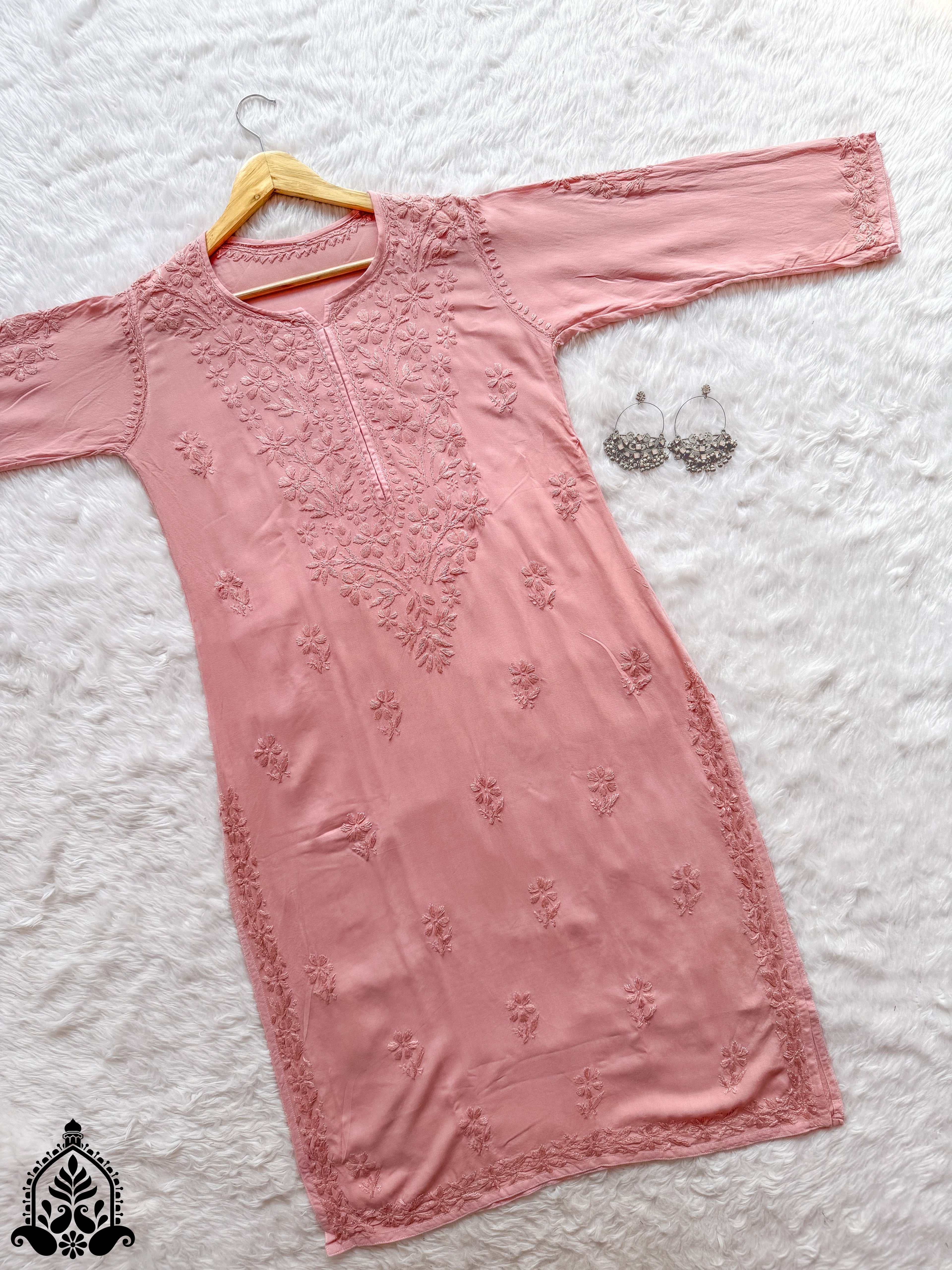 Hala Chikankari Solid Rayon Straight Kurta